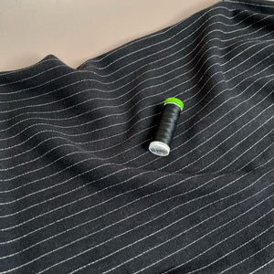 Black Pinstripe Viscose Linen Noil Fabric