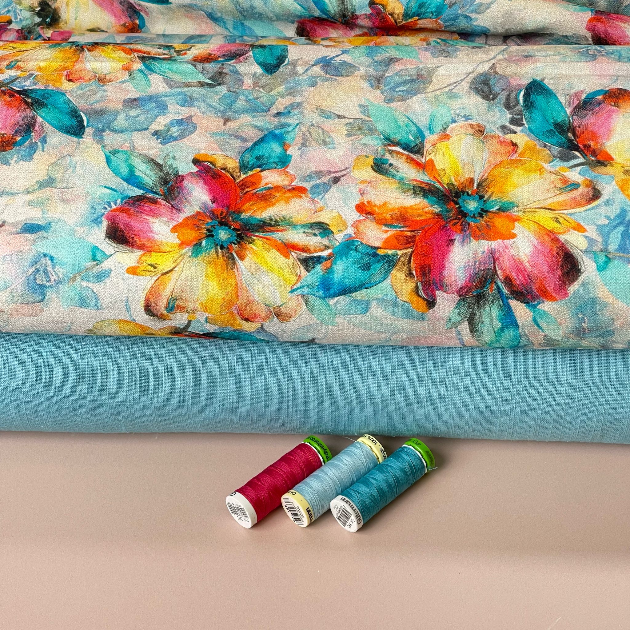 Breeze Aqua - Enzyme Washed Pure Linen Fabric