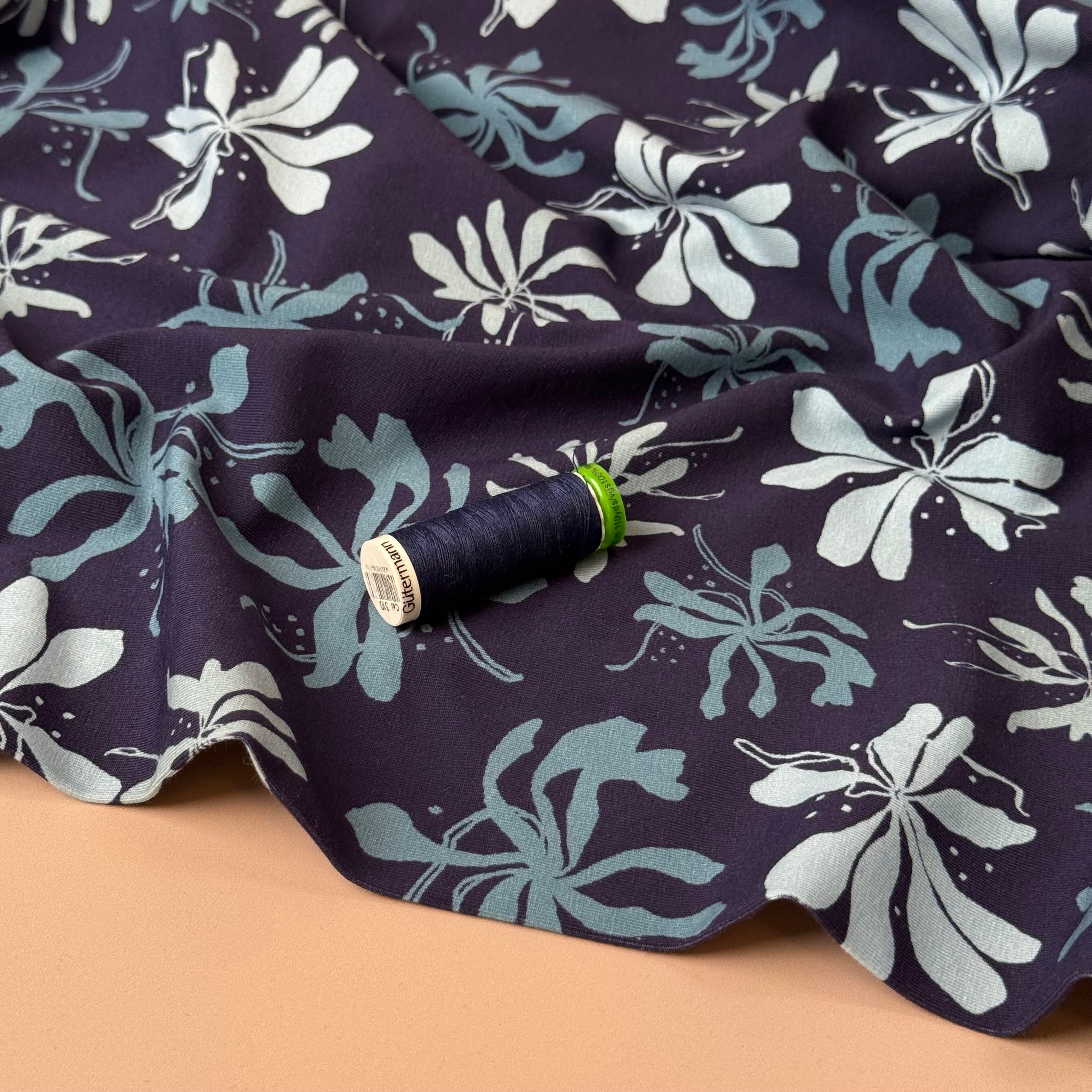 Danish Design - Blue Flowers on Navy Cotton Jersey