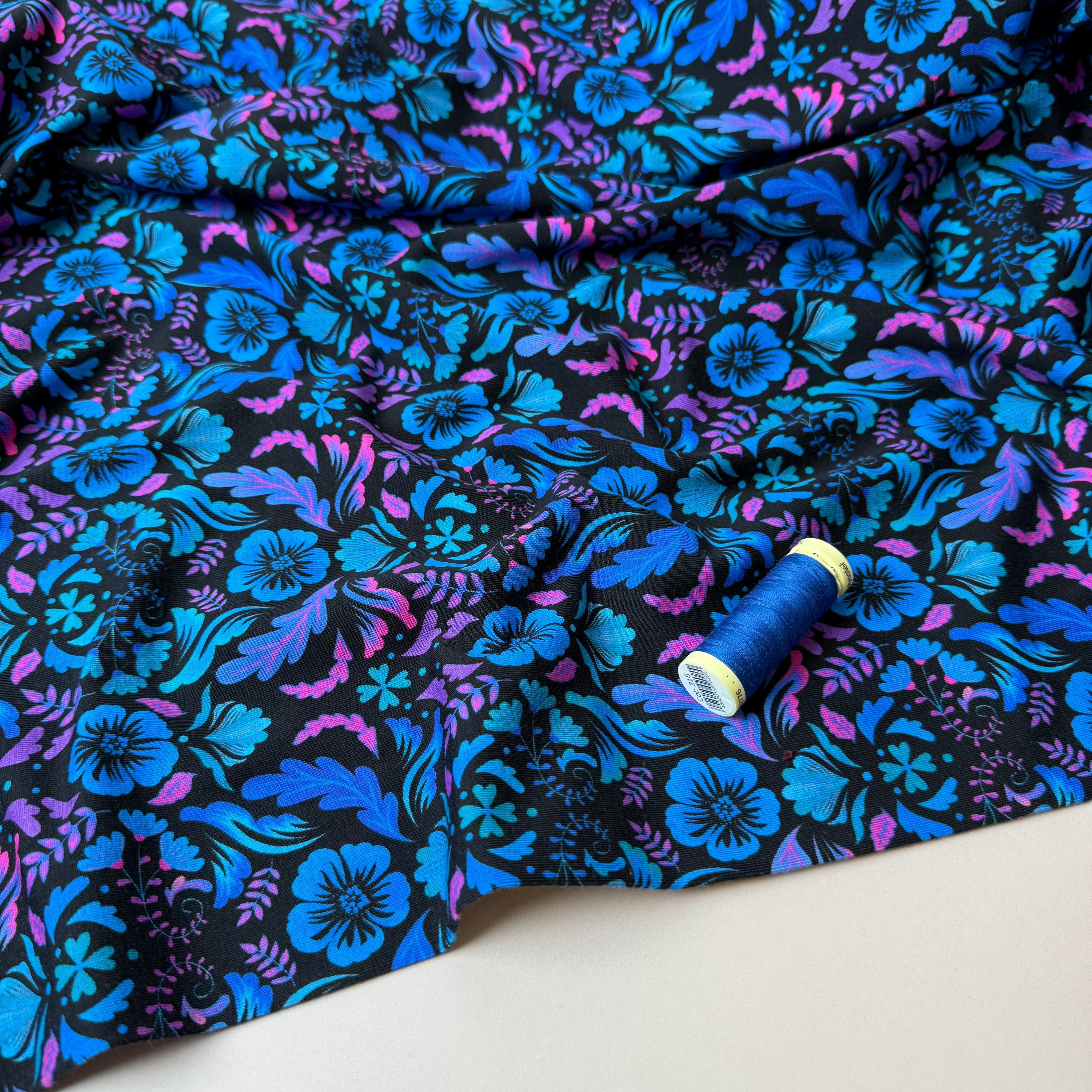 Autumn Serenity Navy Cotton Jersey Fabric