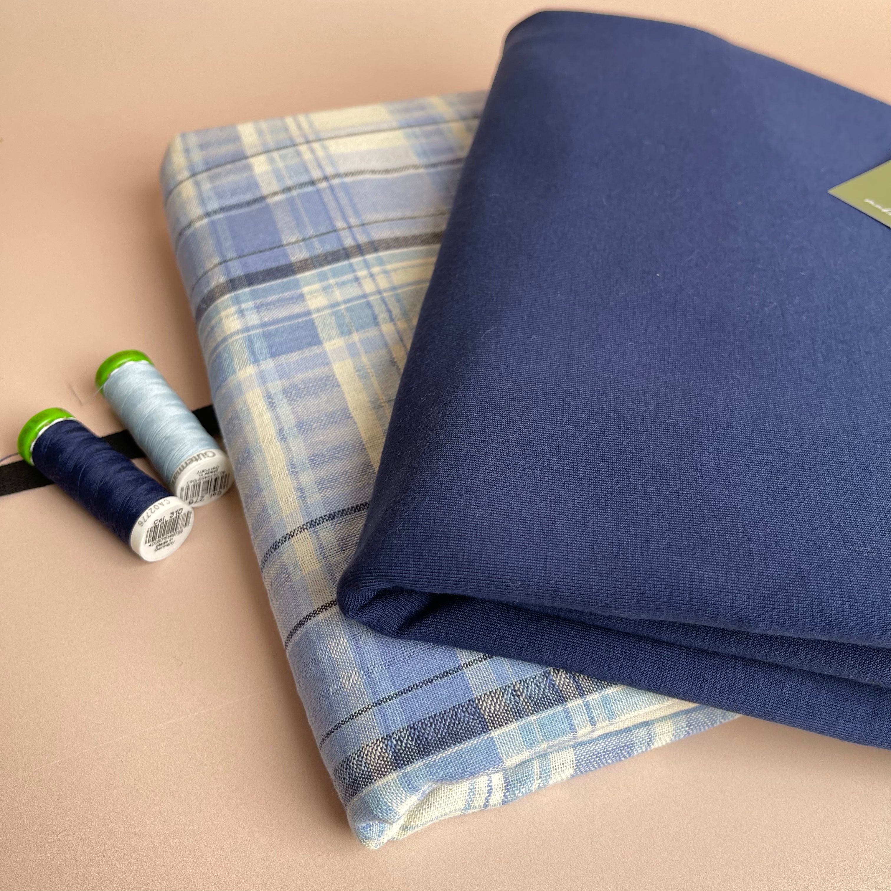 Limited Edition - Luxury Pyjama Kit with yarn Died Blue Check Cotton