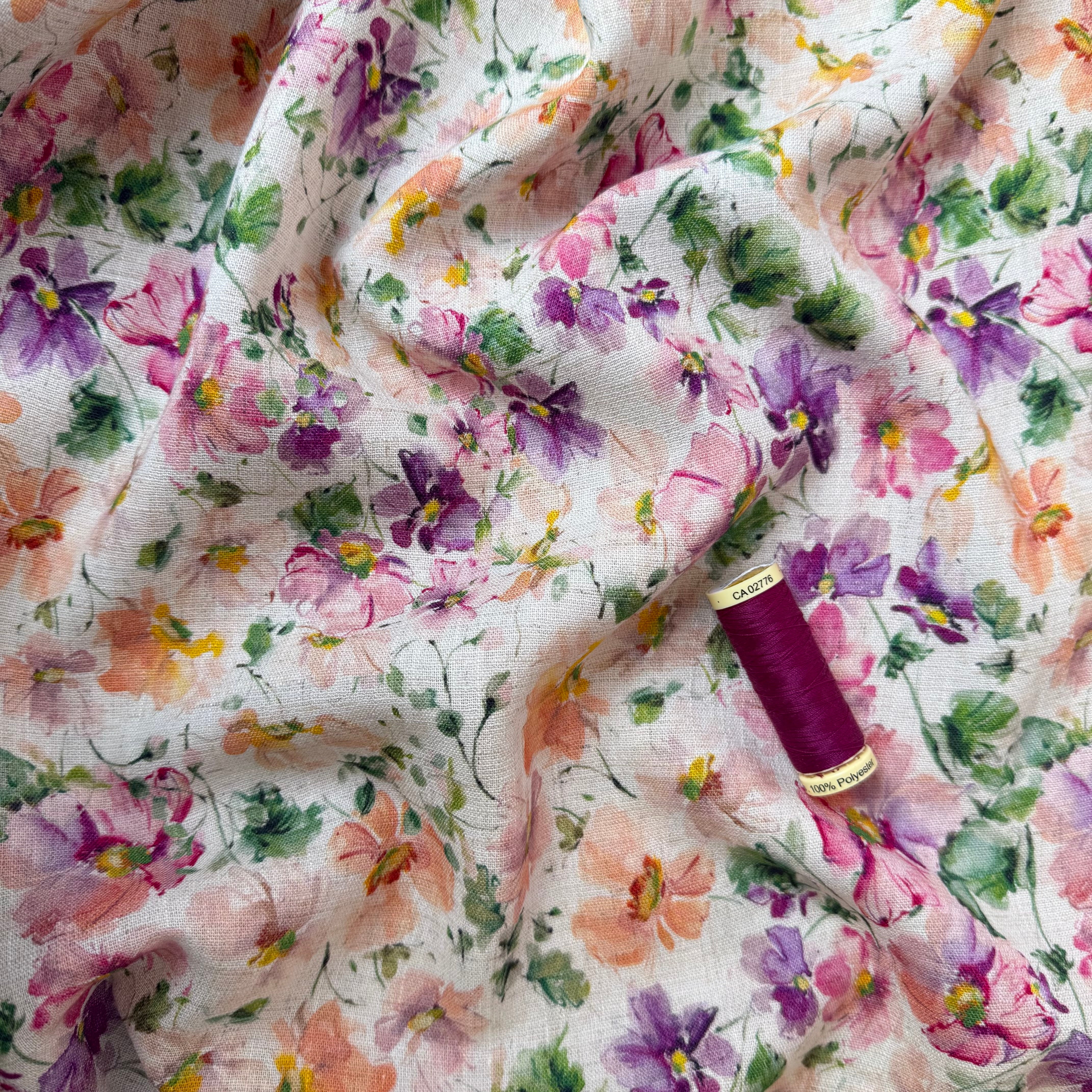 Spring Flowers Viscose Linen Crepe Fabric