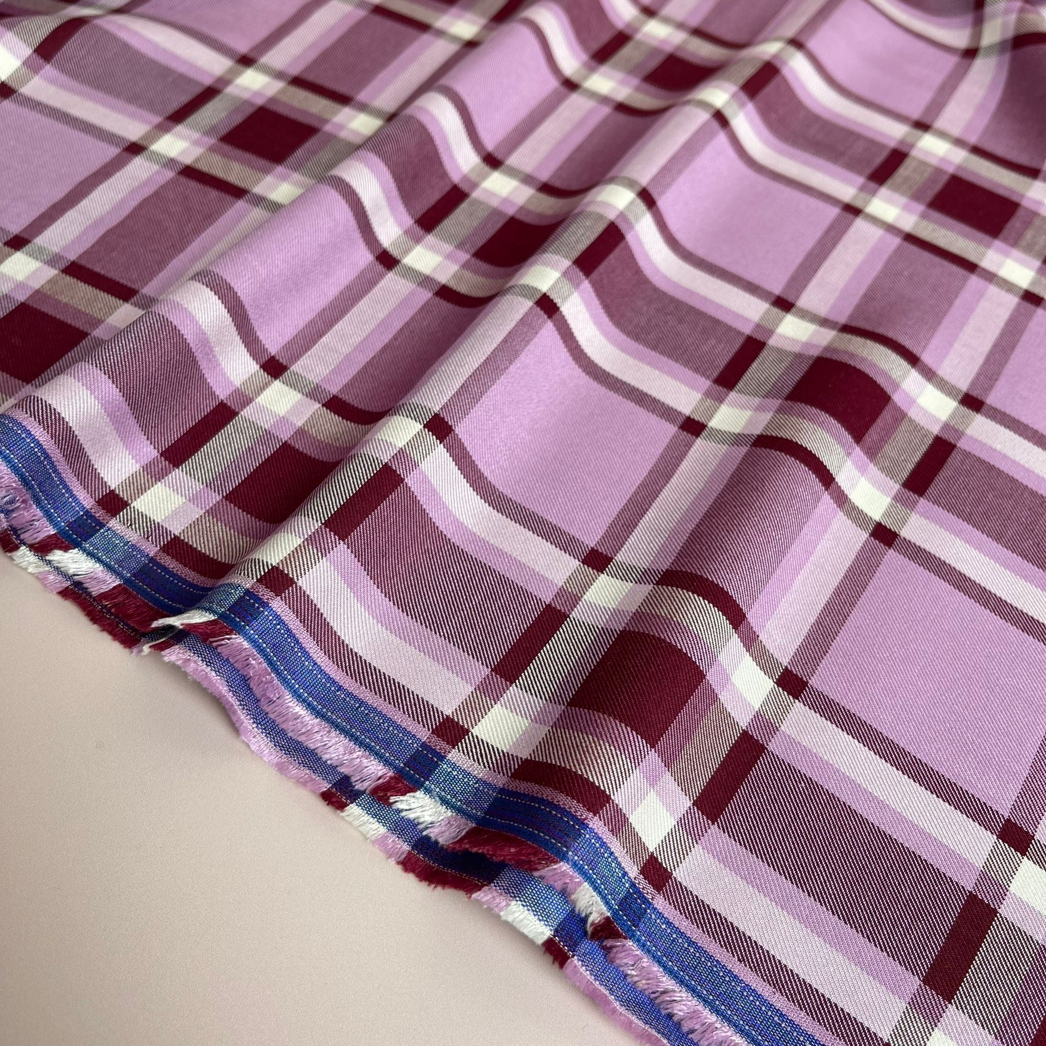 Yarn Dyed Mauve Check Viscose Twill Fabric