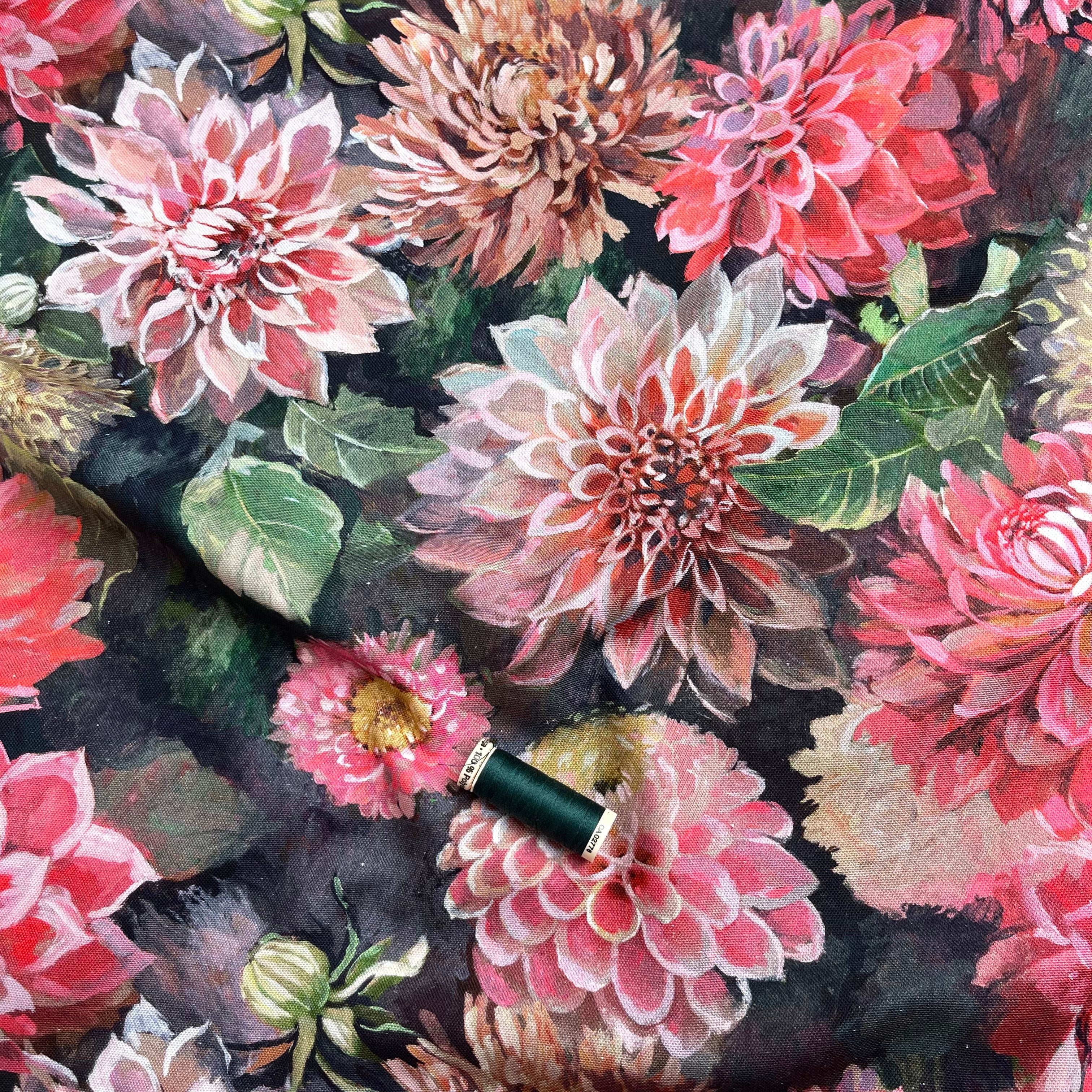 Peonies Cotton Canvas Fabric