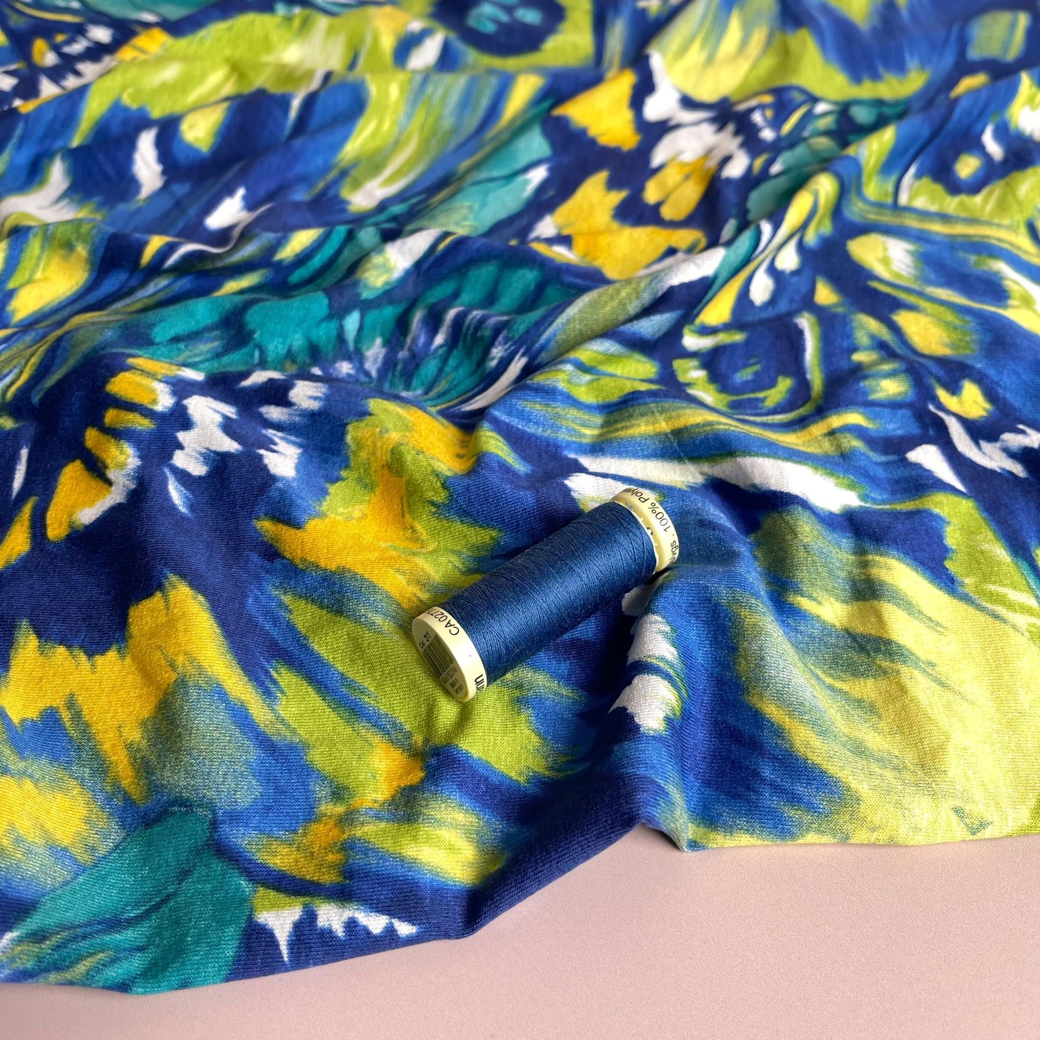 Butterfly Wings in Blue and Yellow Viscose Jersey Fabric