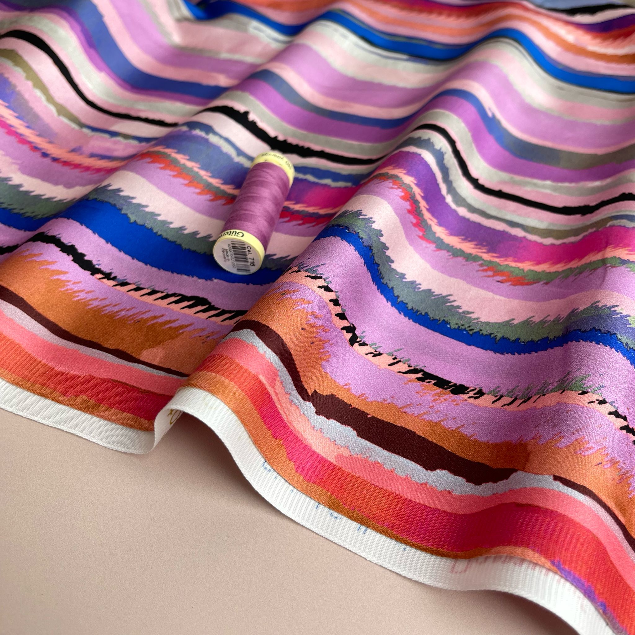 Hazy Stripes in Pink Cotton Sateen Fabric