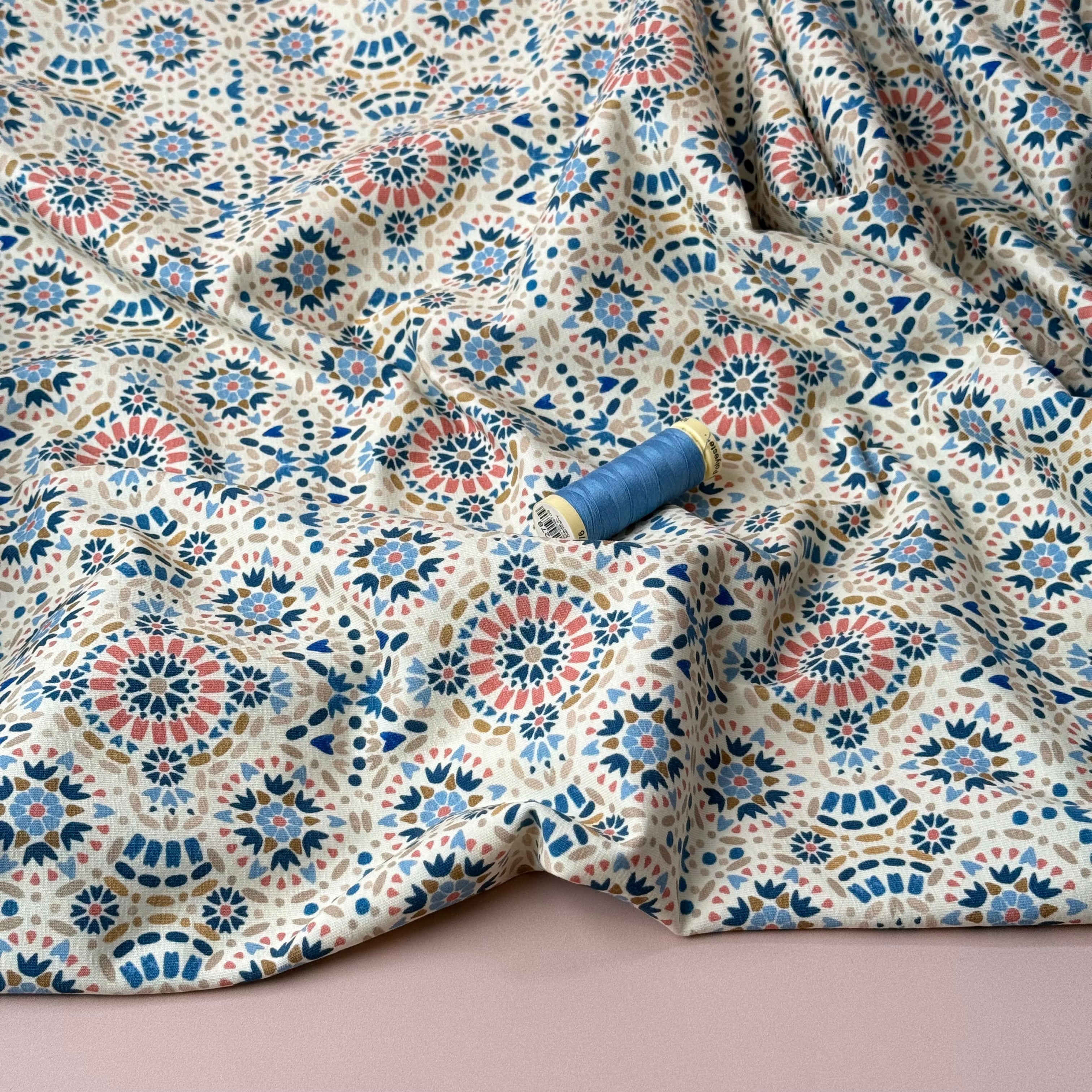 Danish Design - Ornaments Blue on Off-white Cotton Jersey