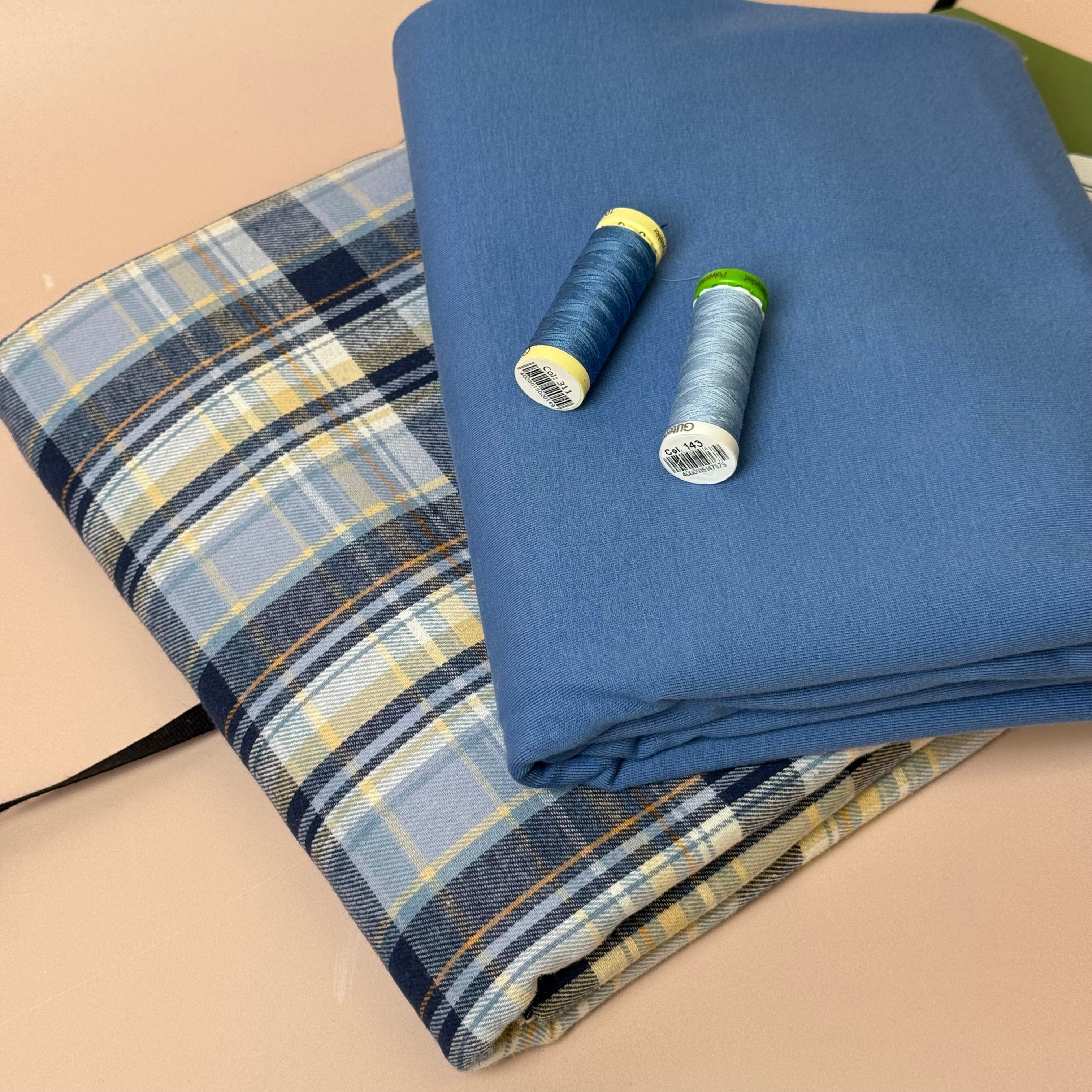 Limited Edition - Luxury Pyjama Kit with Blue Checked Cotton Flannel and Jersey