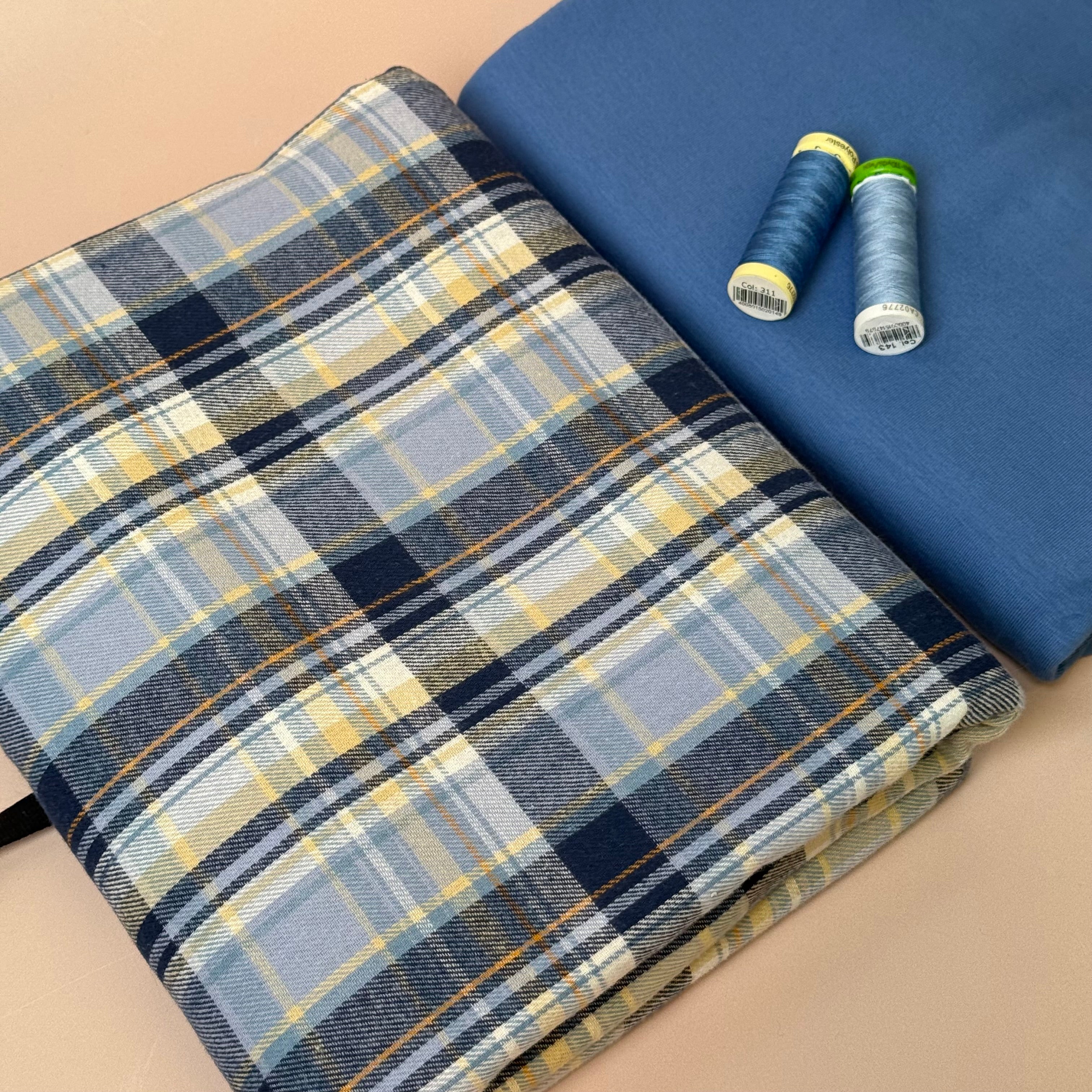 Limited Edition - Luxury Pyjama Kit with Blue Checked Cotton Flannel and Jersey