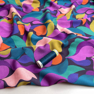 REMNANT 1.7 Metres - Purple Petals Stretch Viscose Poplin Fabric