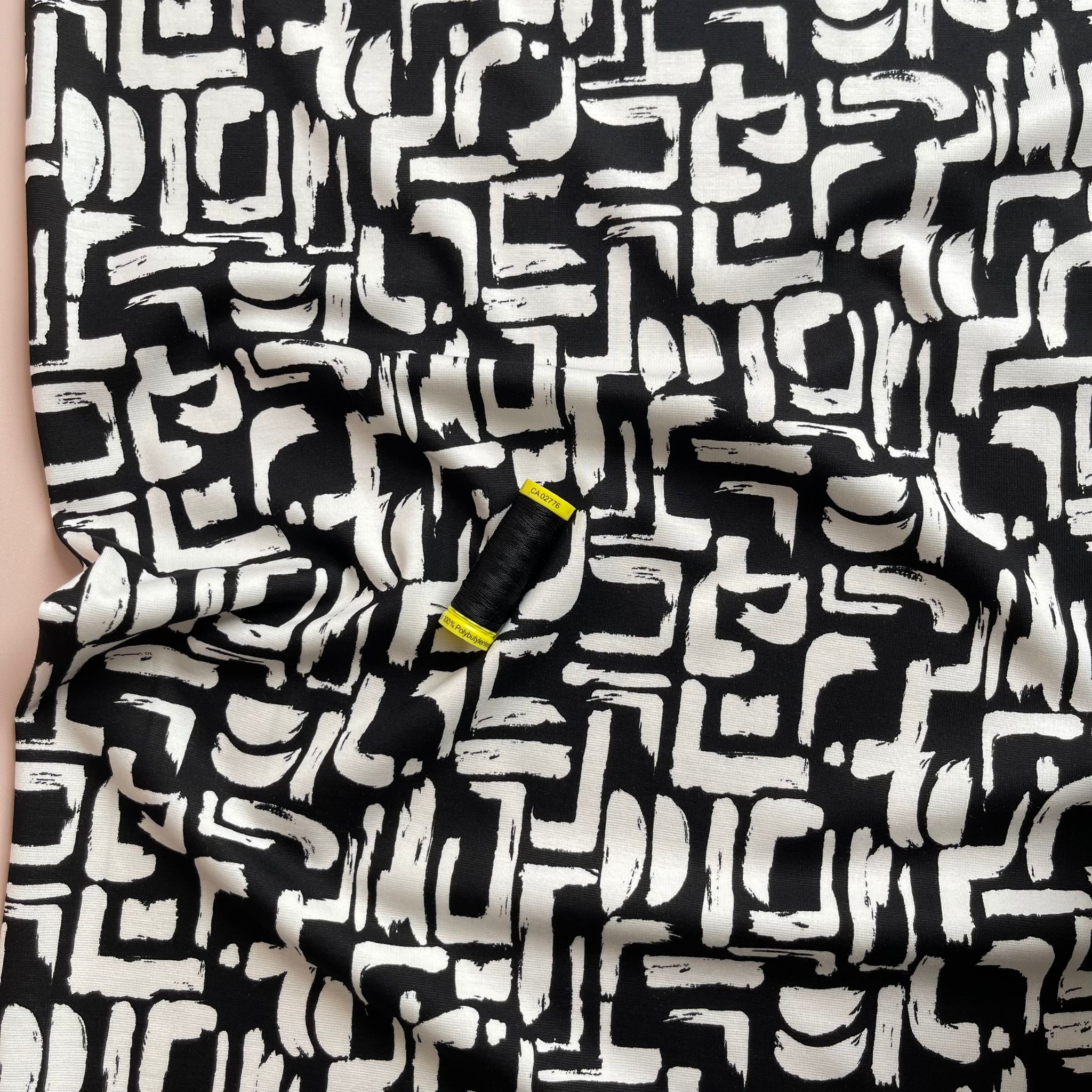 Shapes in Black and White Soft Ponte Roma Fabric
