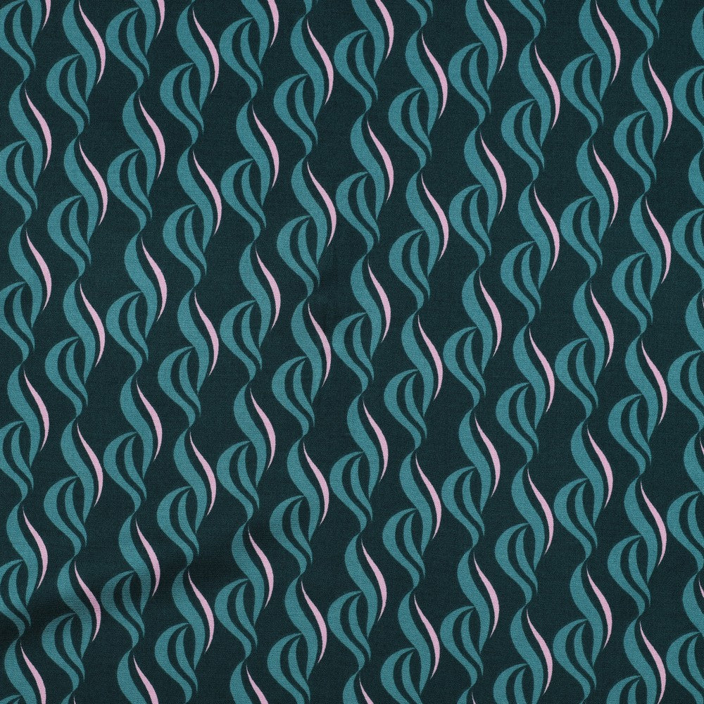 Rosella Waves on Teal Viscose Twill with Stretch