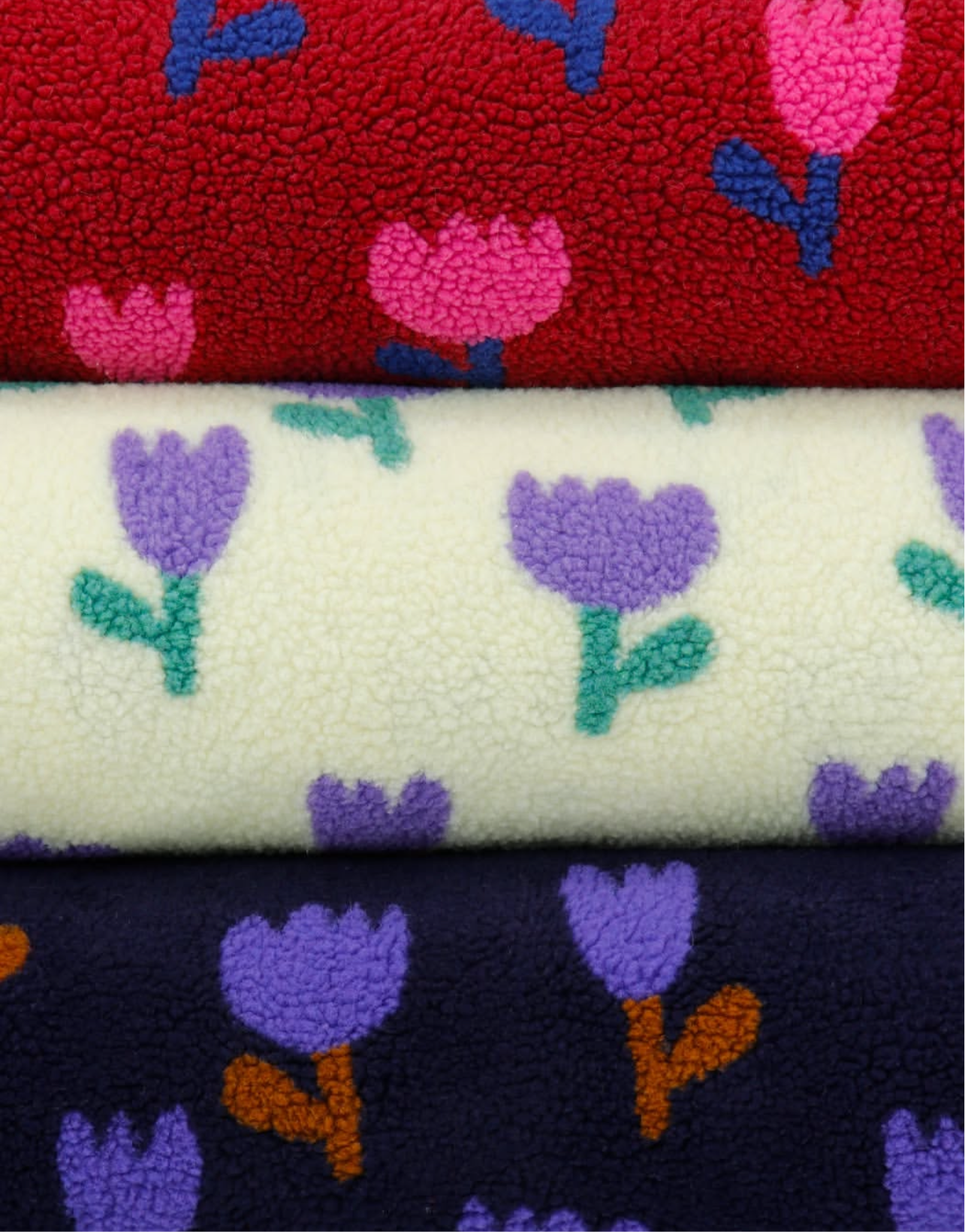 Poppies on Dark Red Teddy Coating Fabric