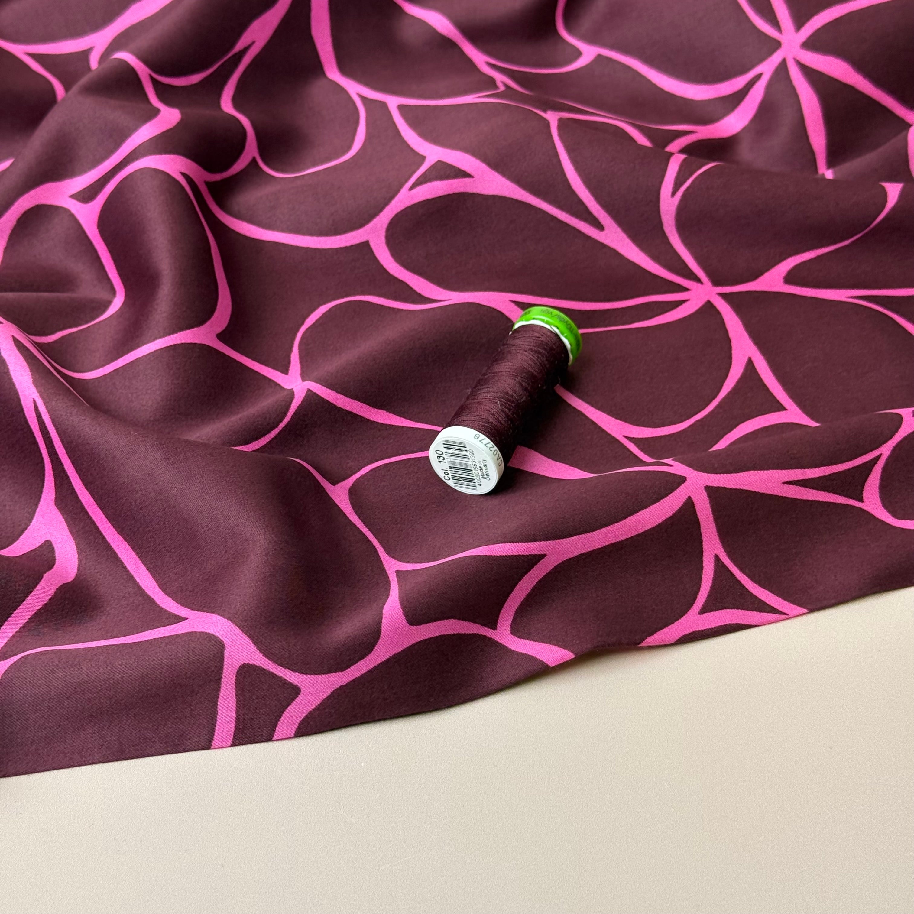 Line Flowers in Pomegranate Cotton Sateen Fabric