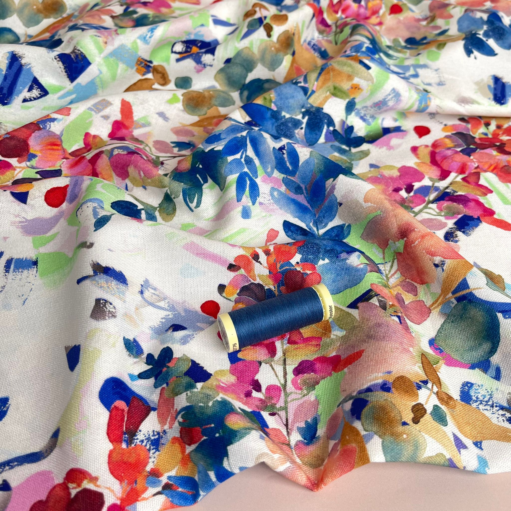 REMNANT 0.47 metre - Vivid Foliage Viscose Linen Fabric