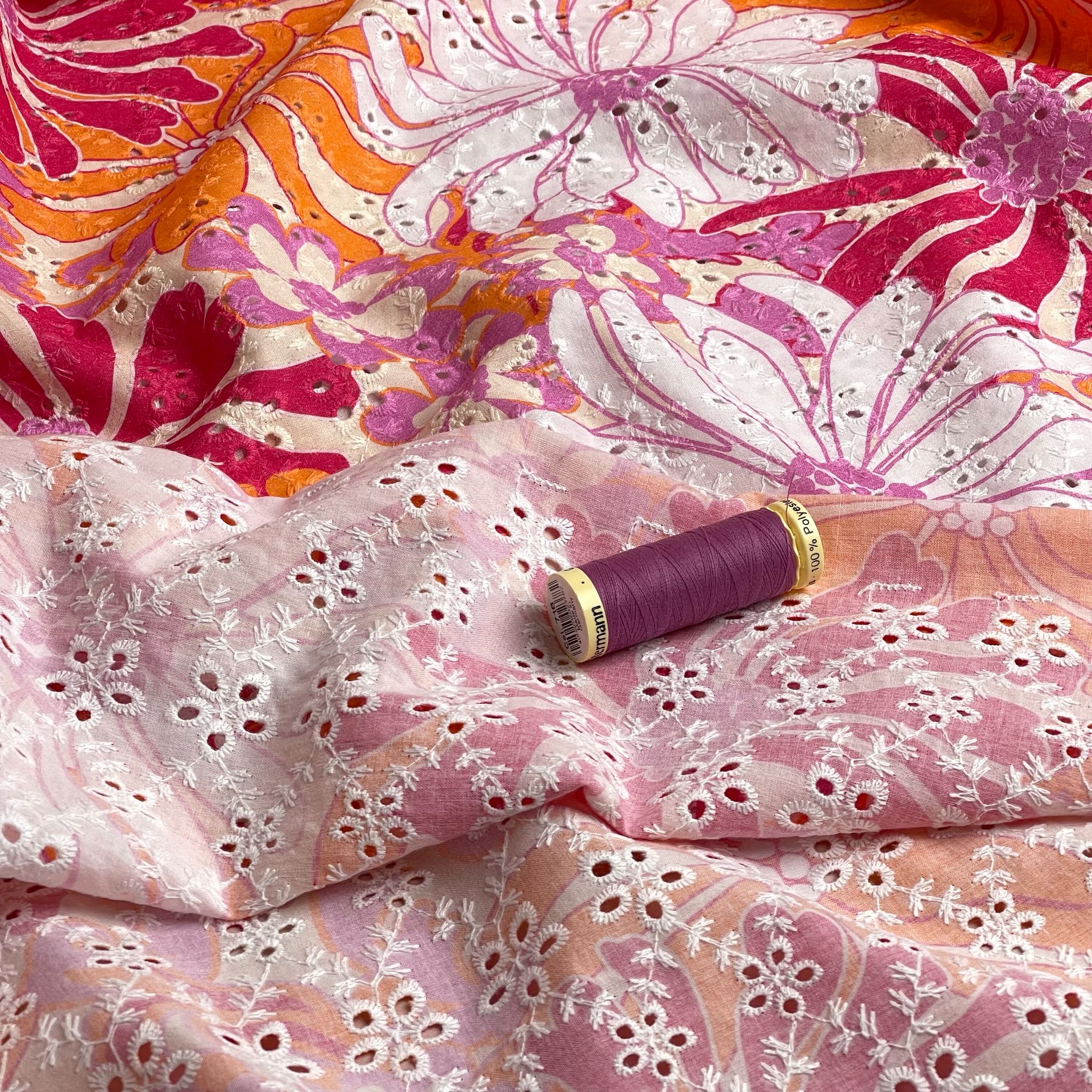 Tropical Sunset Flowers Cotton Broderie Anglaise