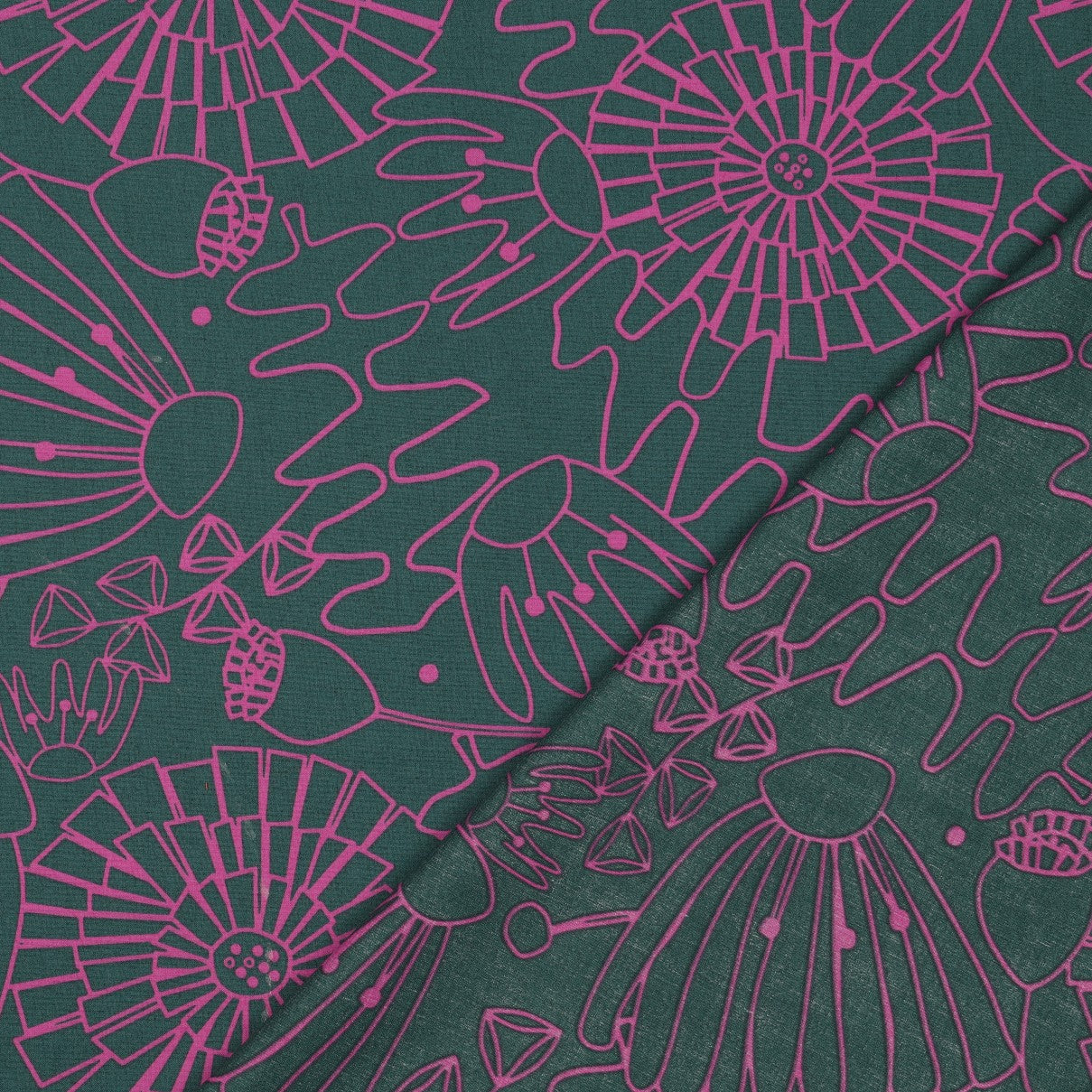 REMNANT 1.27 Metres - Nerida Hansen - Eden on Dark Green Cotton Poplin Fabric
