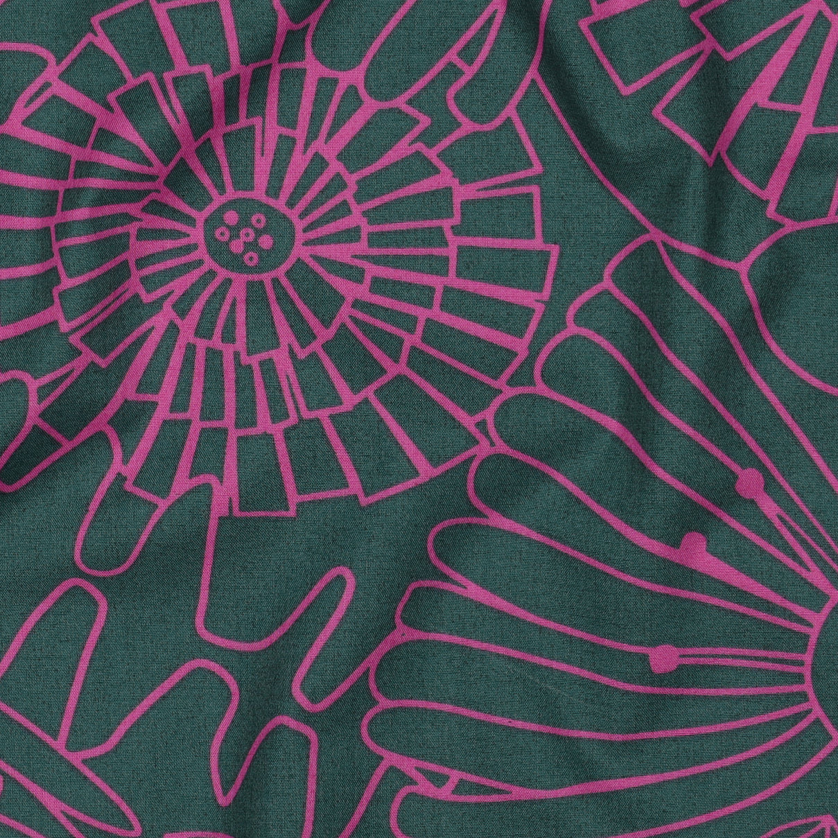 REMNANT 1.27 Metres - Nerida Hansen - Eden on Dark Green Cotton Poplin Fabric