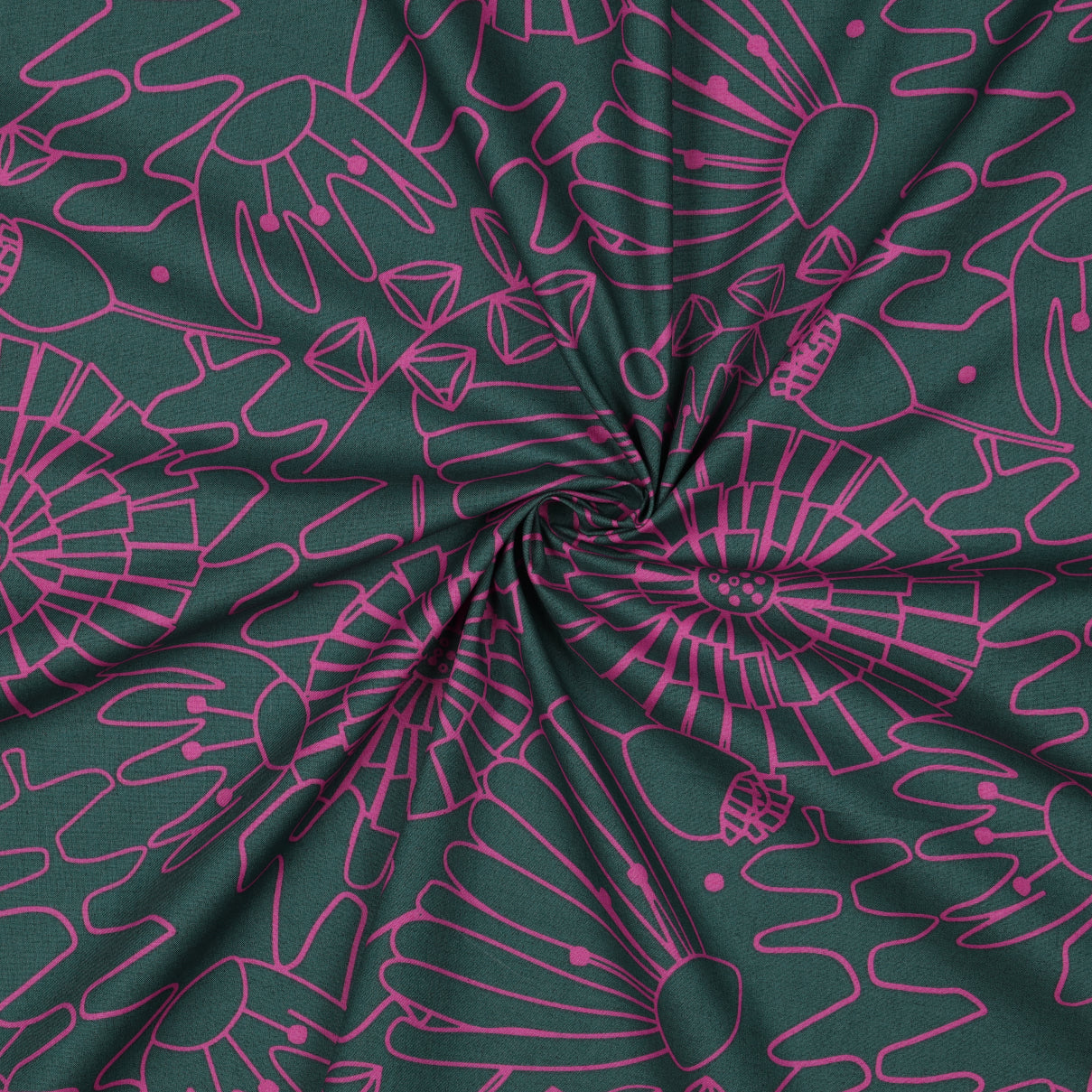 REMNANT 1.27 Metres - Nerida Hansen - Eden on Dark Green Cotton Poplin Fabric