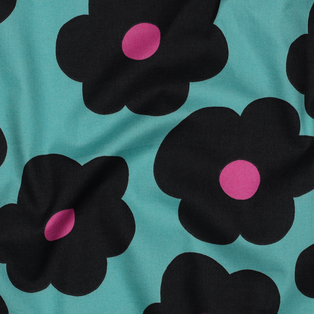 REMNANT 2.06 Metres - Nerida Hansen -Big Flowers on Sea Blue Cotton Poplin Fabric
