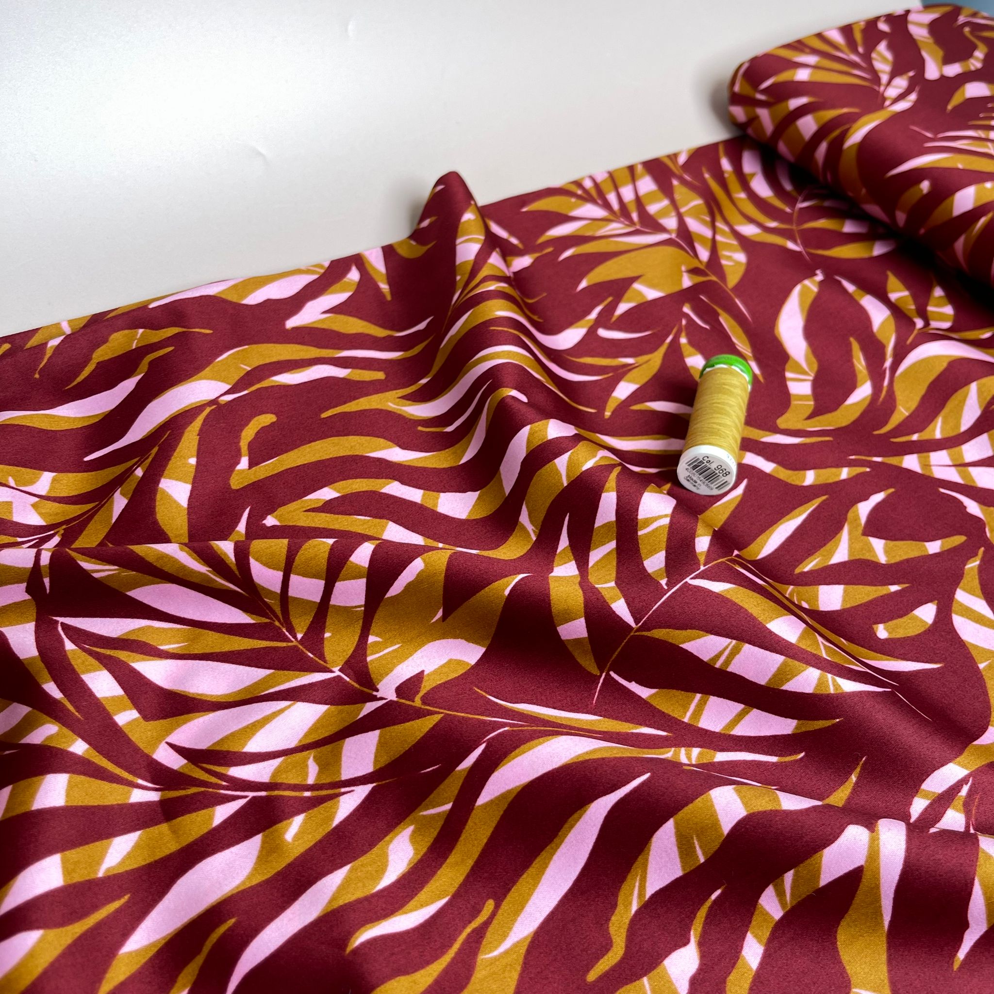 REMNANT 2.06 Metres - Shaded Foliage in Burgundy Cotton Sateen Fabric