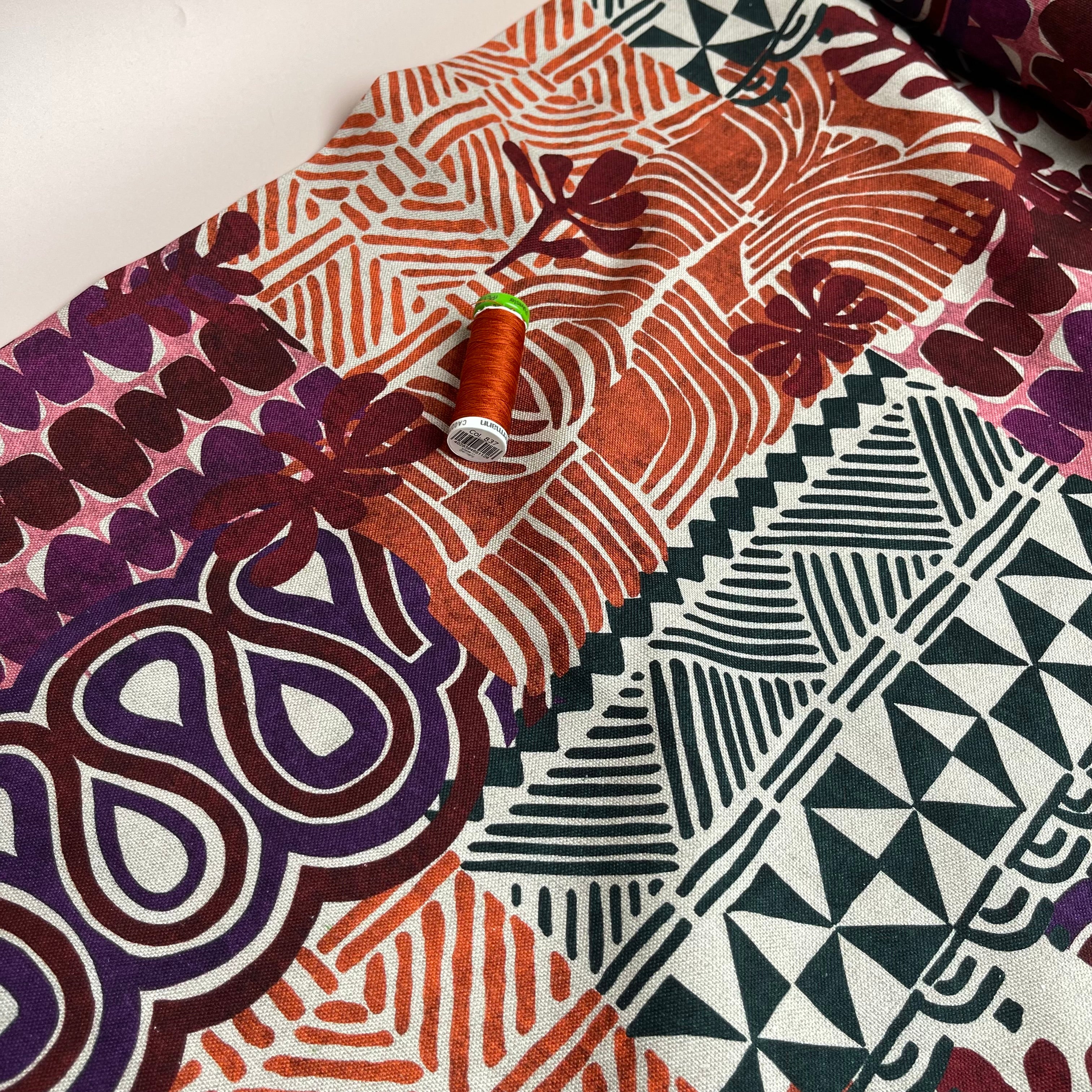 Painted Aztec in Rust Cotton Canvas Fabric