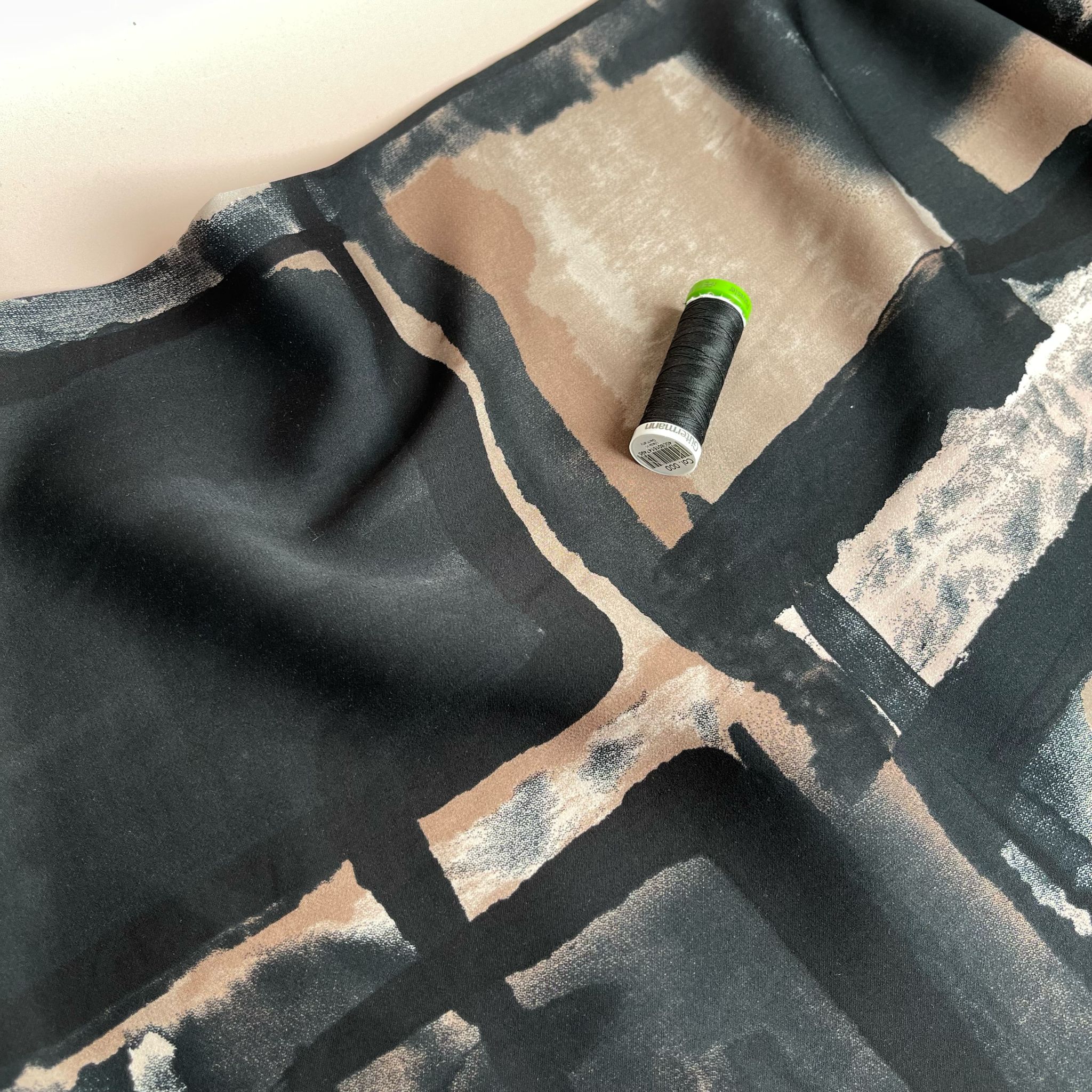 Artists Canvas in Beige and Black Viscose Sateen Fabric