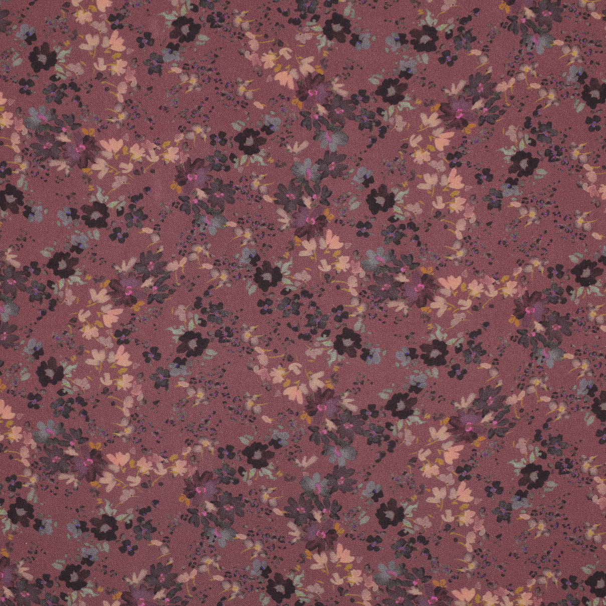 REMNANT 0.68 metre - Rosella Watercolour Flowers on Rosewood Stretch Viscose Twill Fabric