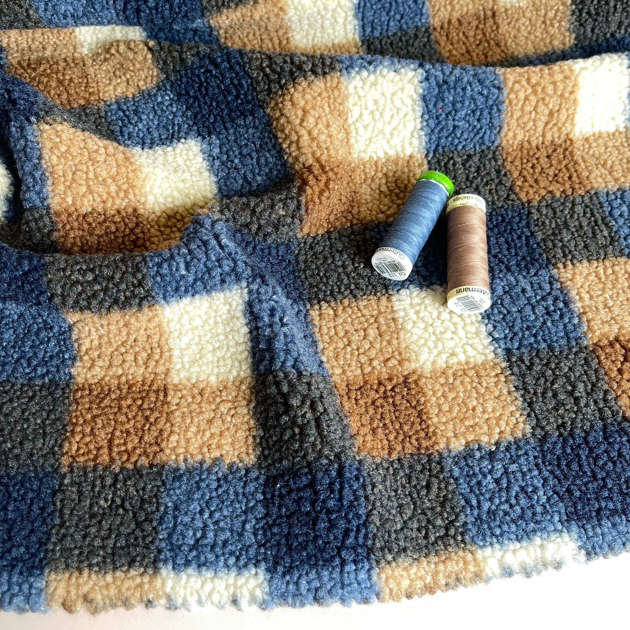 Blue Check Teddy Coating Fabric