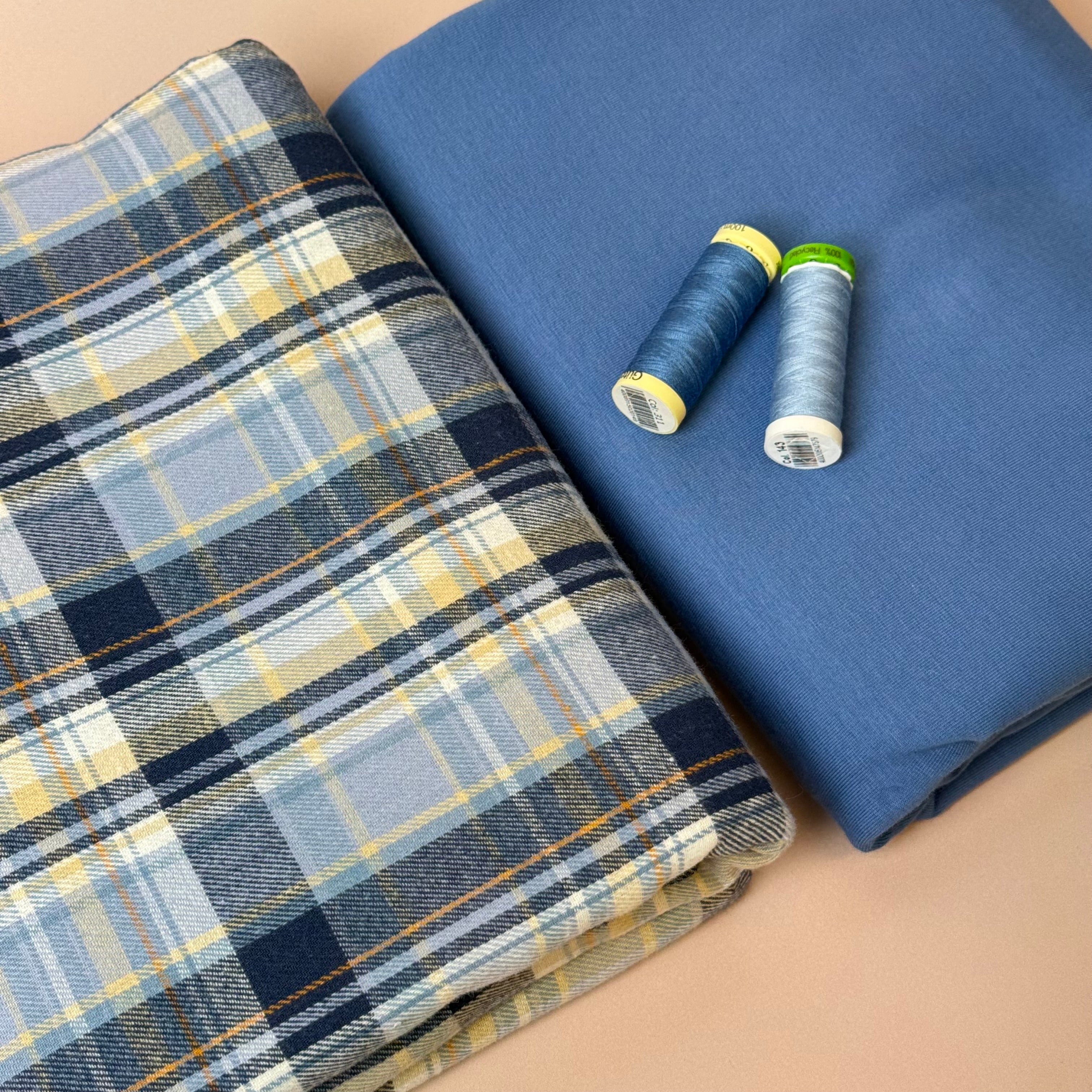 Limited Edition - Luxury Pyjama Kit with Blue Checked Cotton Flannel and Jersey