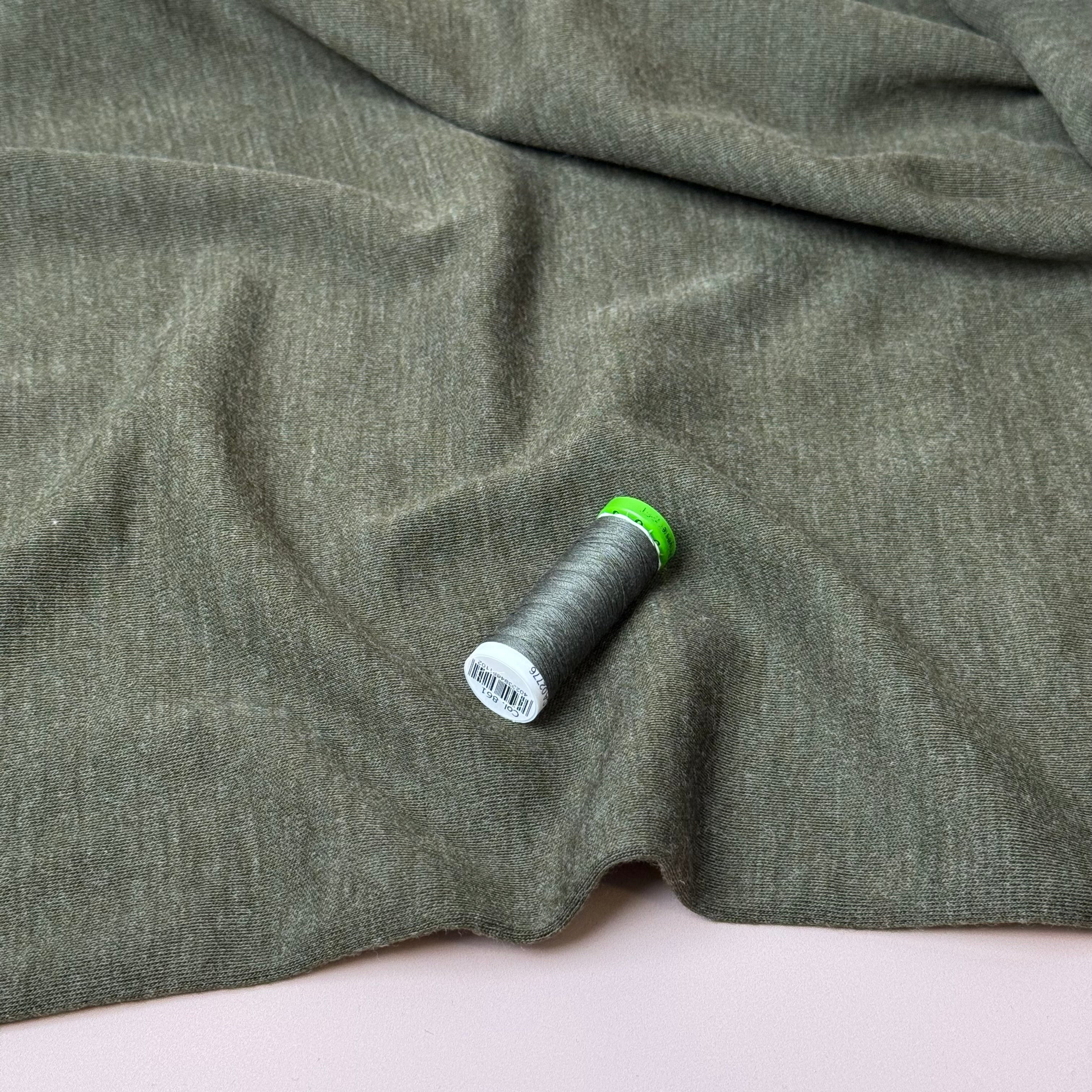 Pure Merino Wool Sweater Knit in Khaki Melange