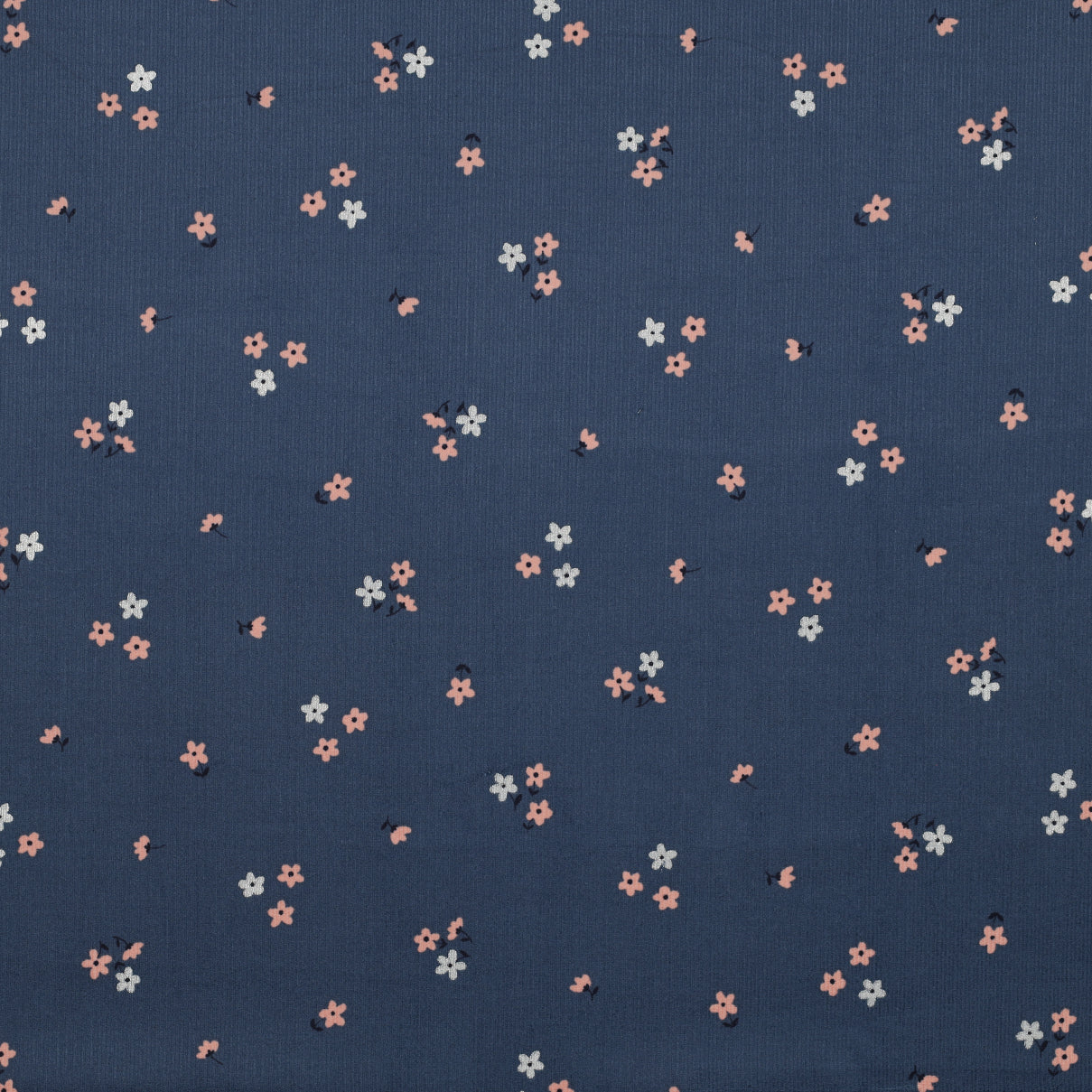 Small Flowers on Denim Blue Cotton Needlecord