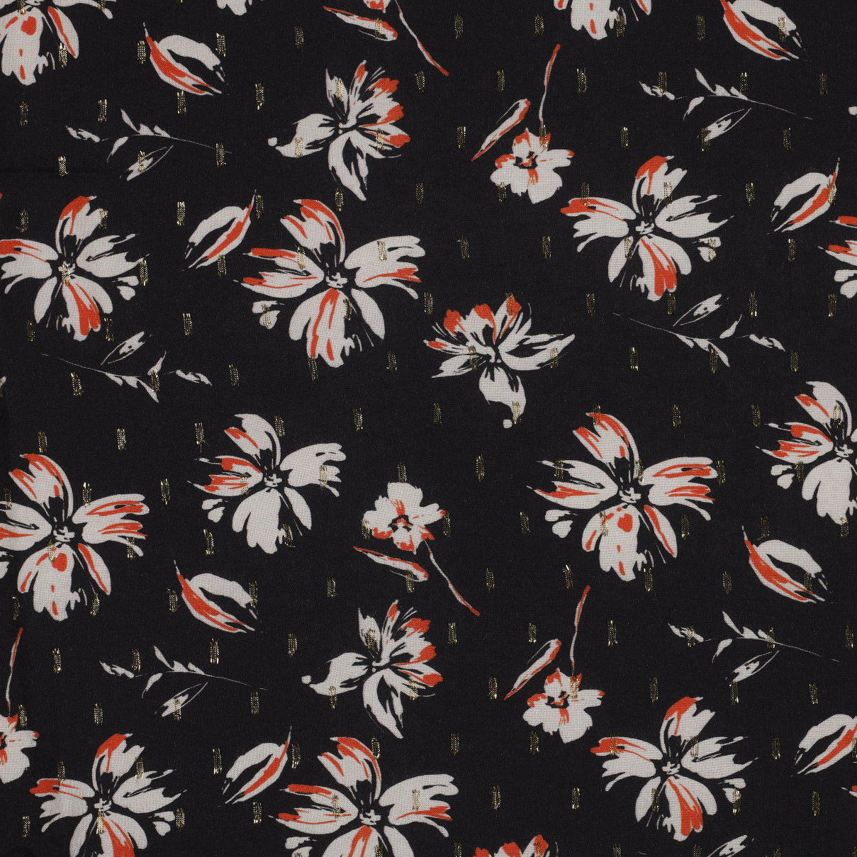 Flowers on Black with Lurex Viscose Fabric