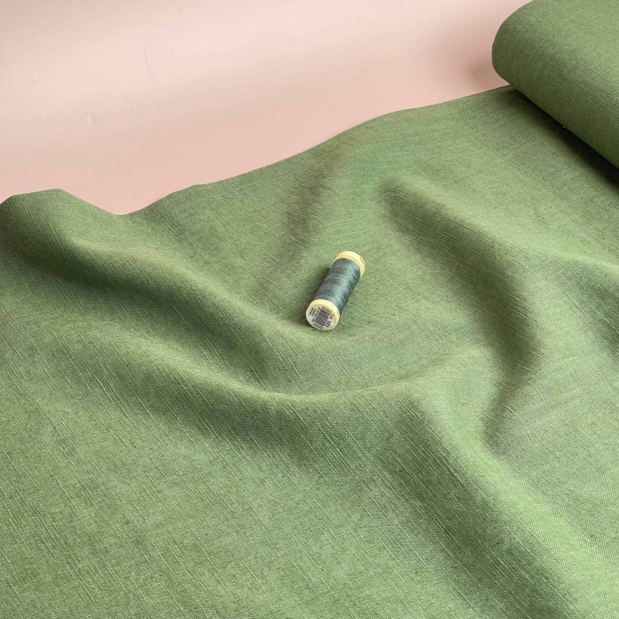 REMNANT 0.67 Metre - Breeze Artichoke Green - Enzyme Washed Linen Cotton Fabric