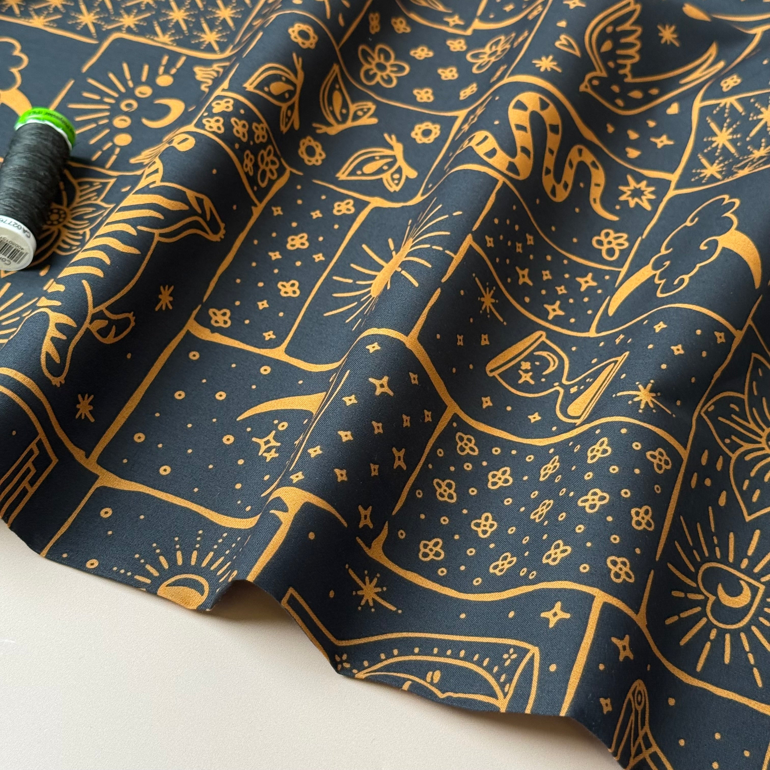 Boho Black Cotton Poplin Fabric
