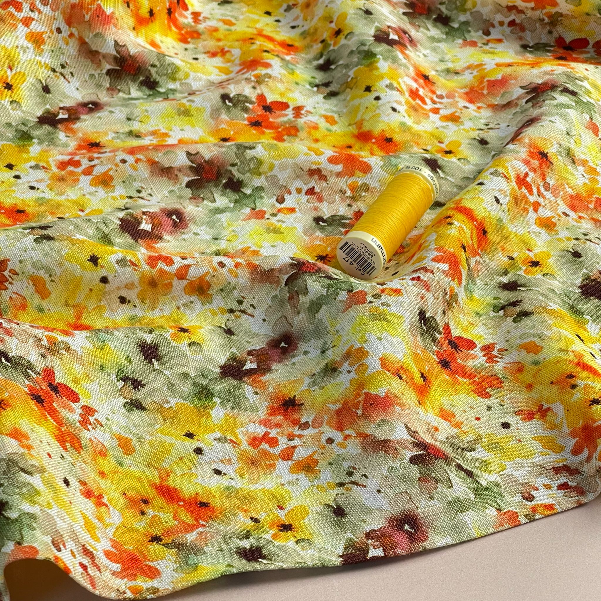Golden Sunset Meadow Viscose Linen Fabric
