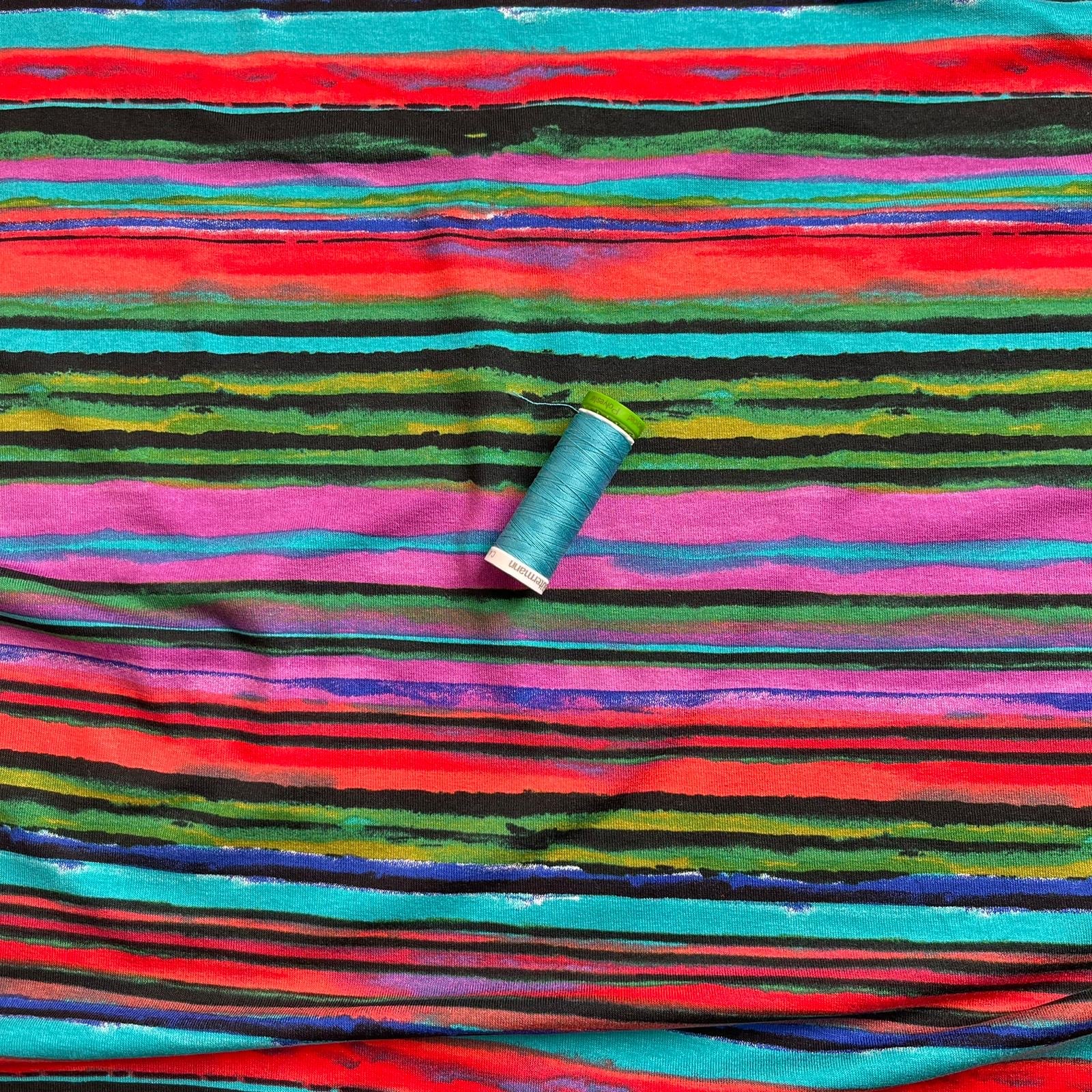 Painted Stripes in Red and Green Viscose Jersey Fabric