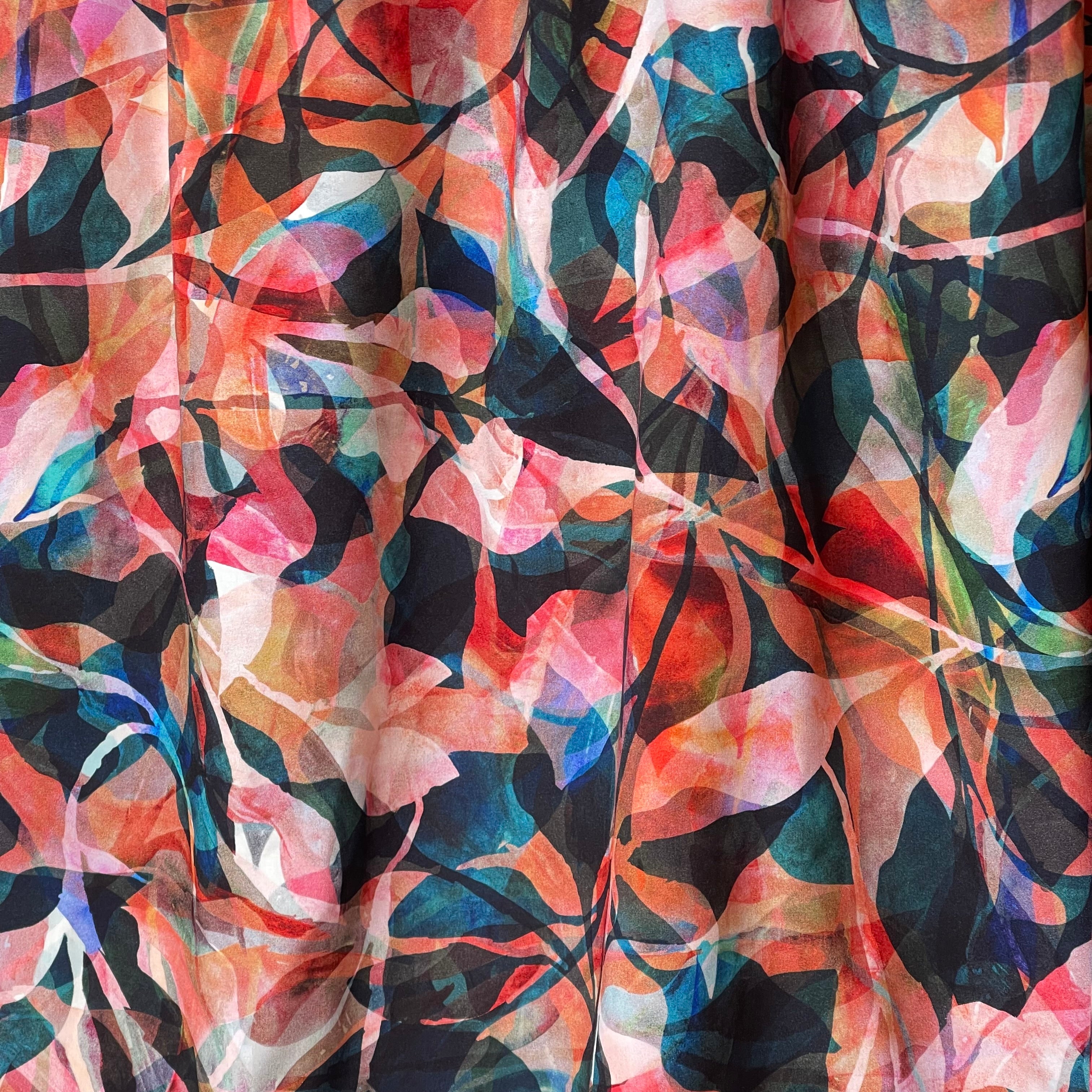 REMNANT 1 Metre - Summer Party - Painted Foliage Sunset Viscose Fabric