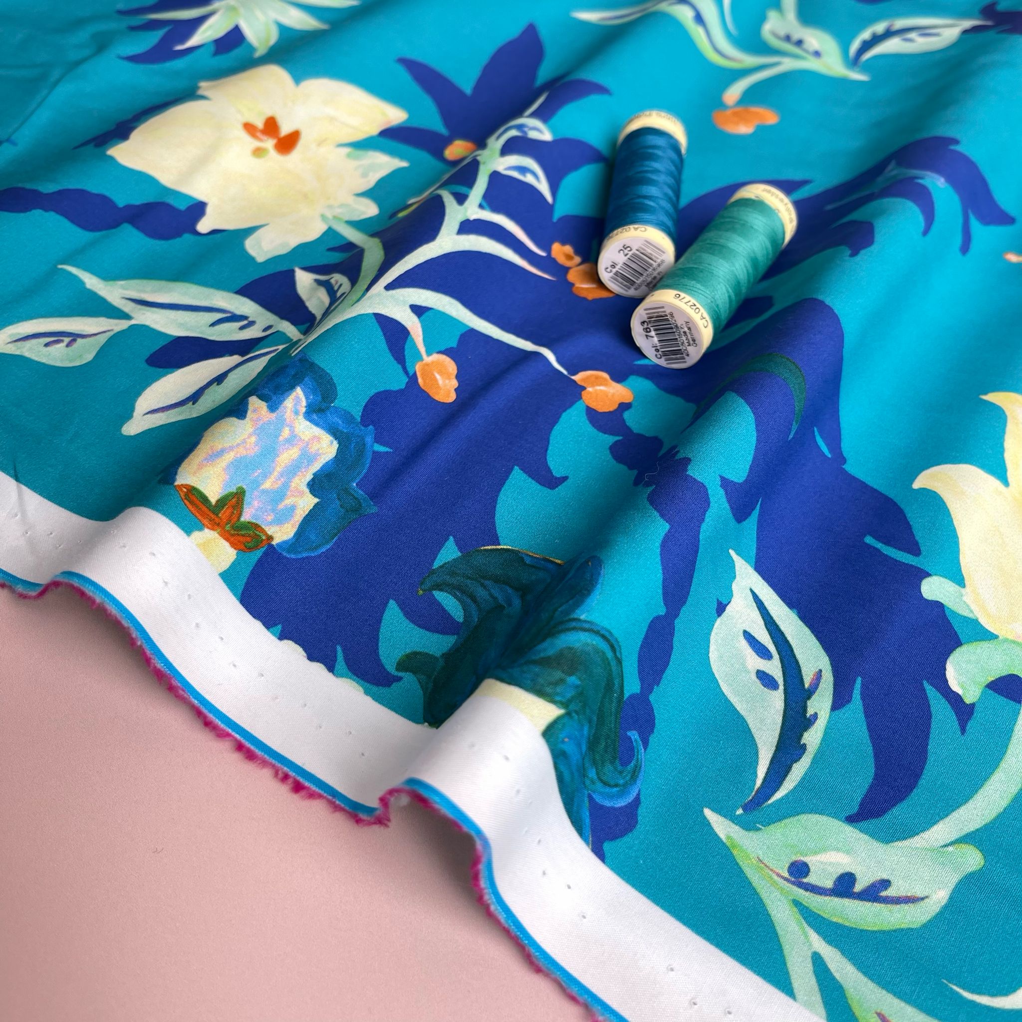 Ex-Designer Deadstock Tropical Turquoise Cotton Poplin Fabric