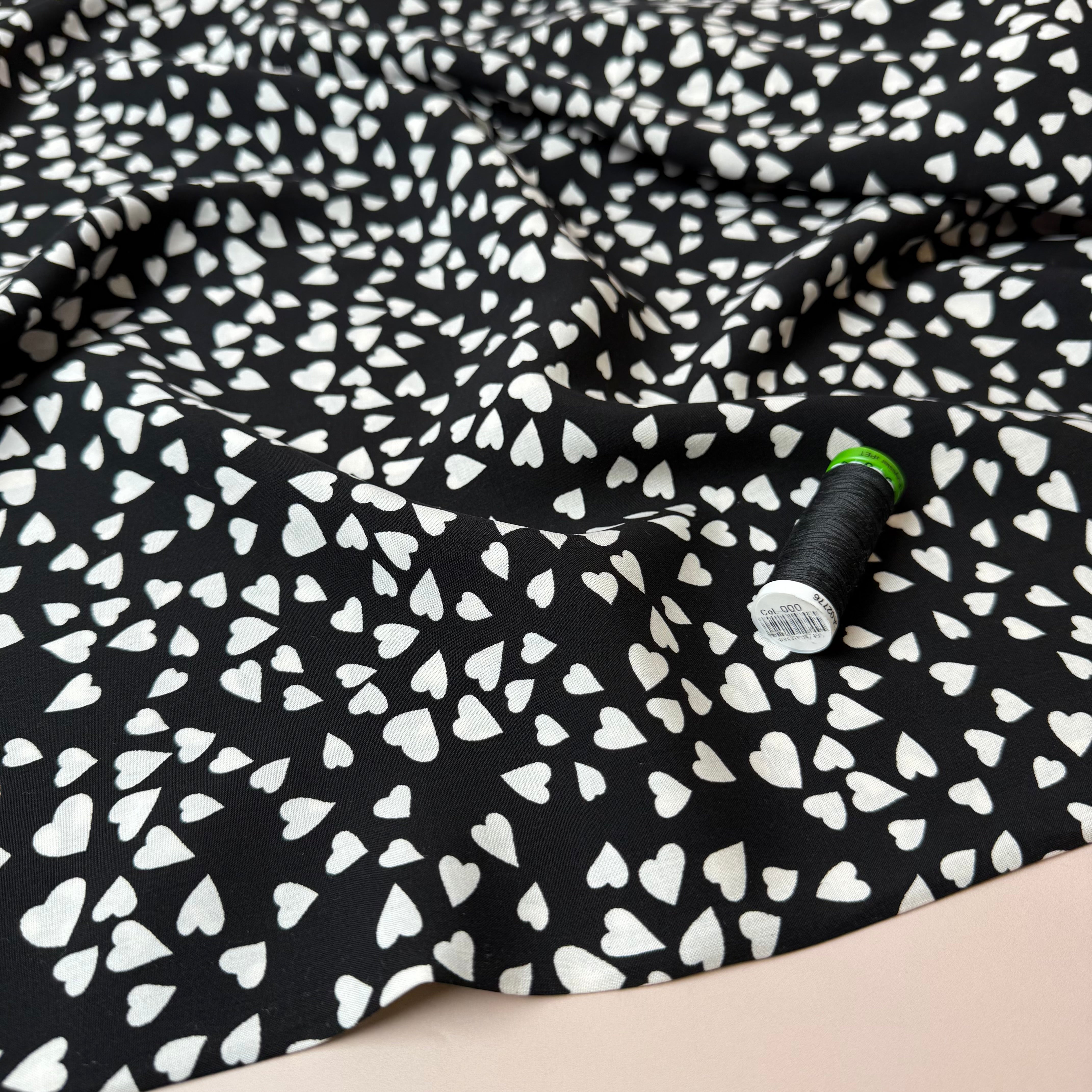 Shower of Hearts in Black LENZING™ ECOVERO™ Viscose Fabric
