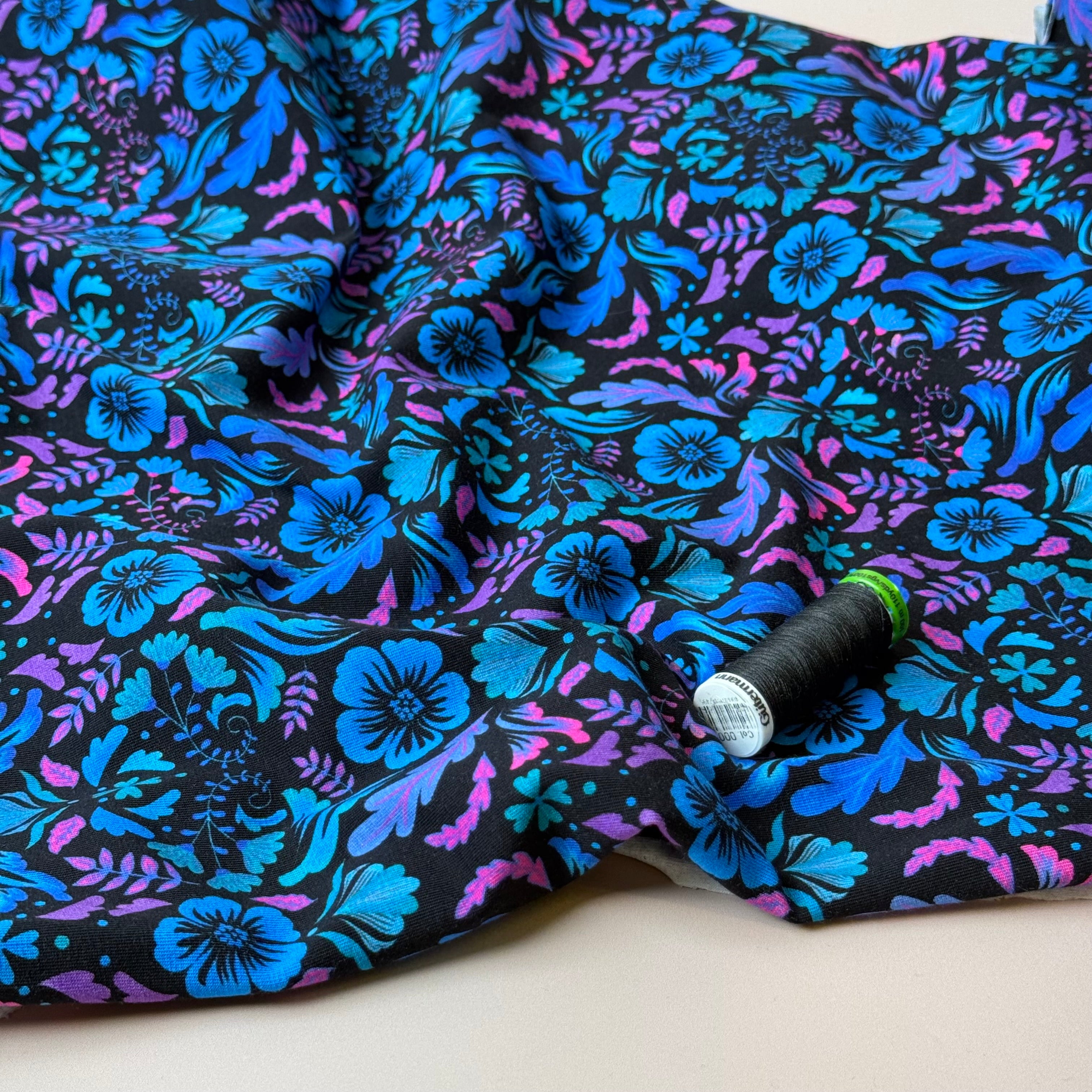 Autumn Serenity Navy Cotton Jersey Fabric
