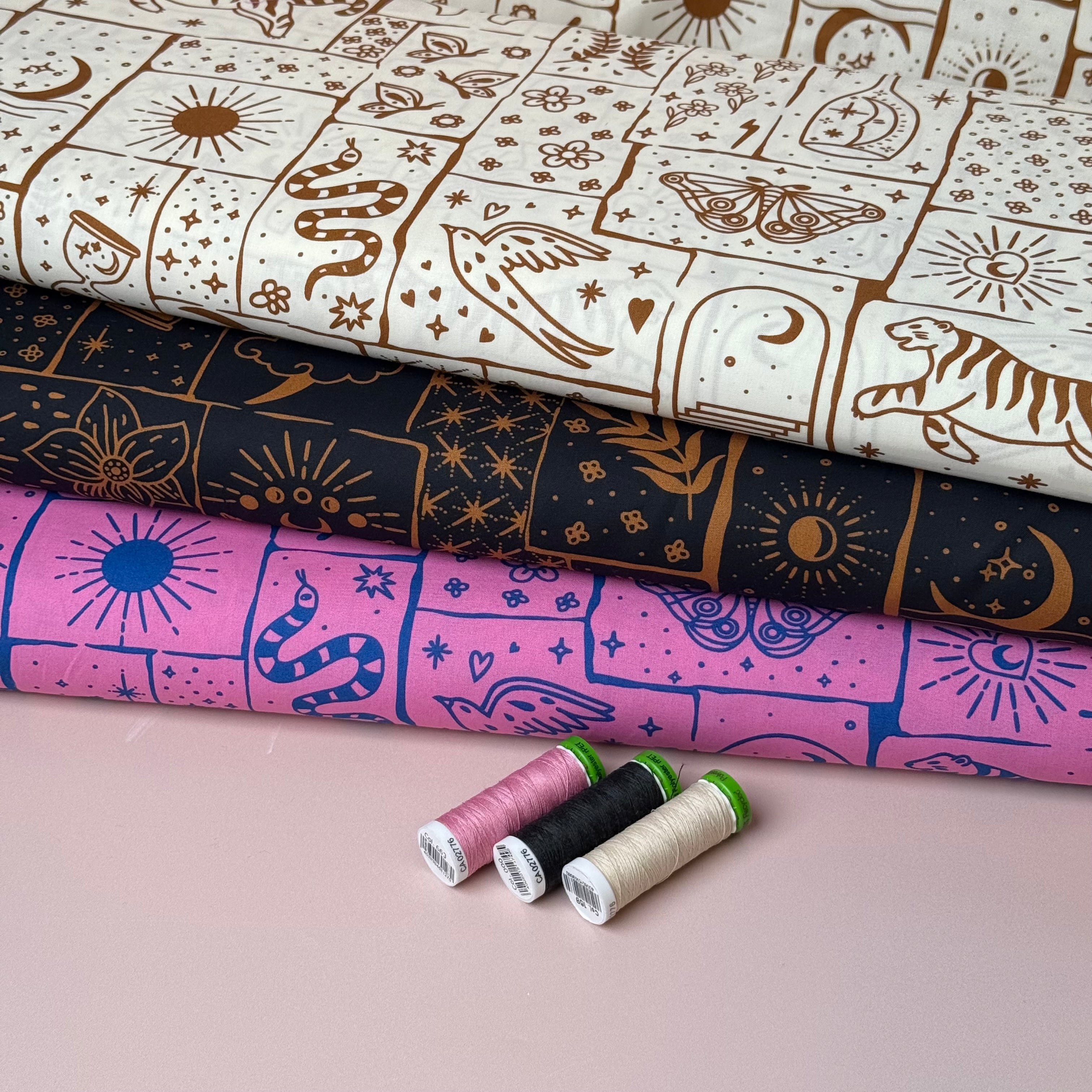 Boho Black Cotton Poplin Fabric