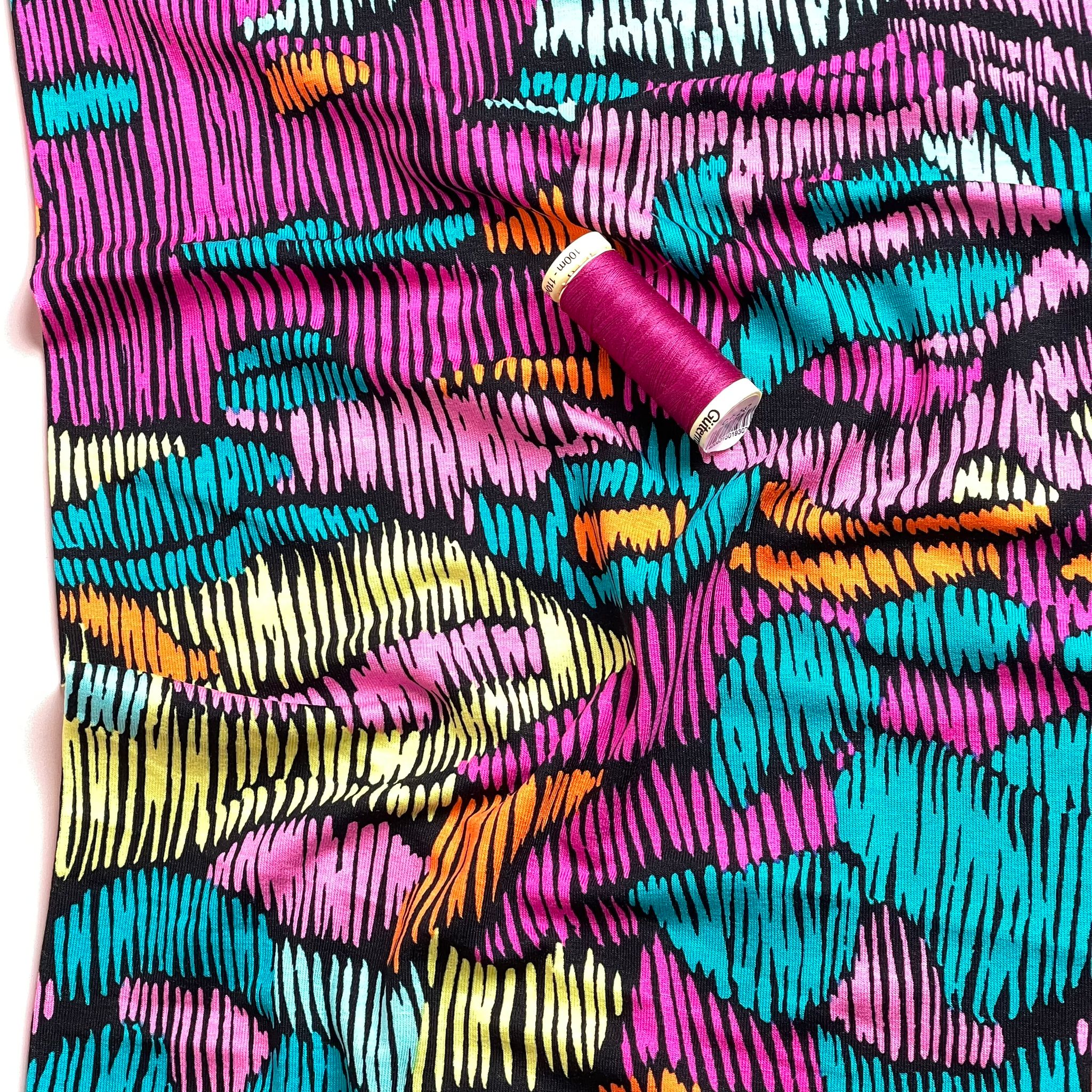 REMNANT 3 Metres (hole in centre of fabric) Scratches in Fuchsia Viscose Jersey Fabric