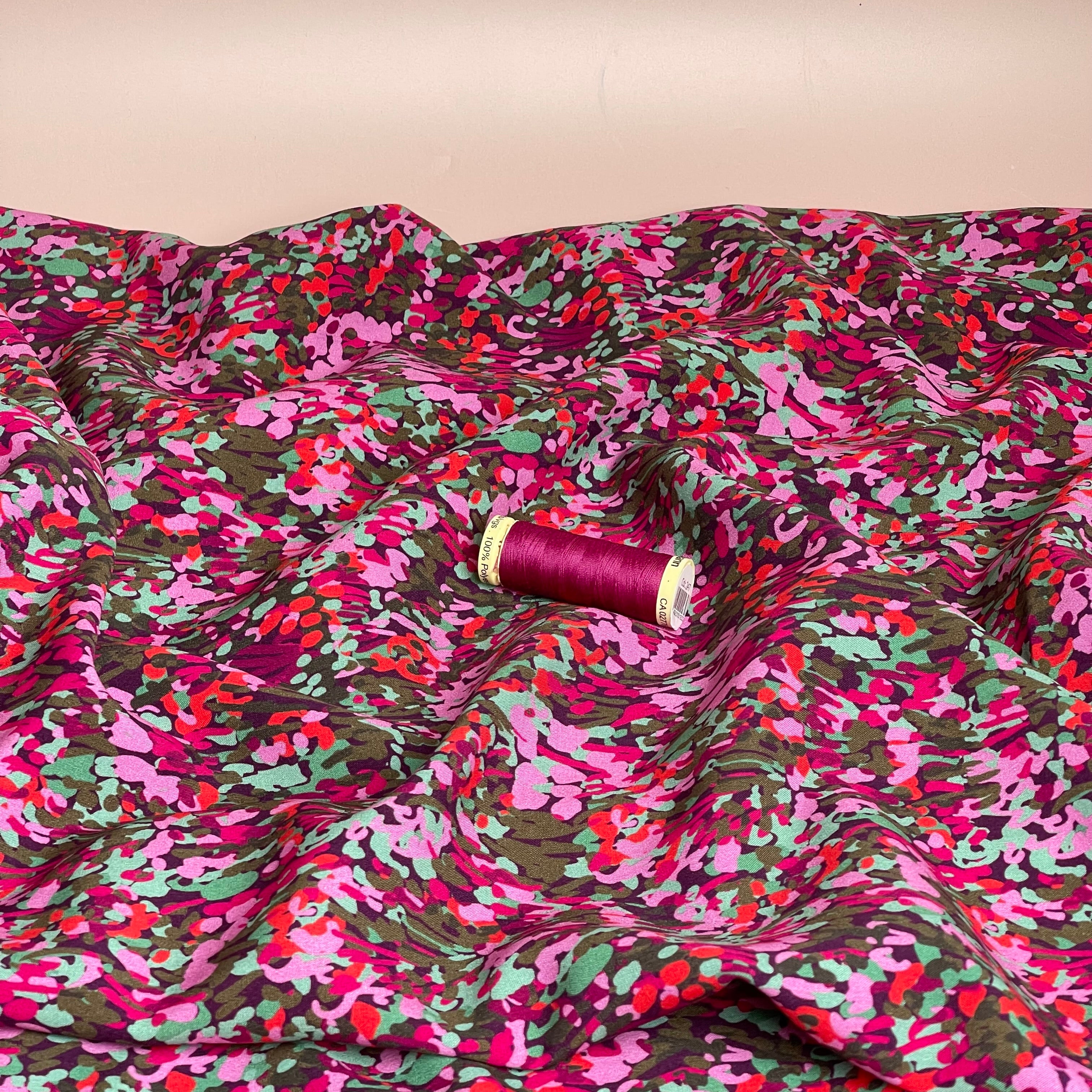 REMNANT 1.38 Metres - Nerida Hansen -Colourful Garden on Plum Viscose with LENZING™ ECOVERO™ fibres