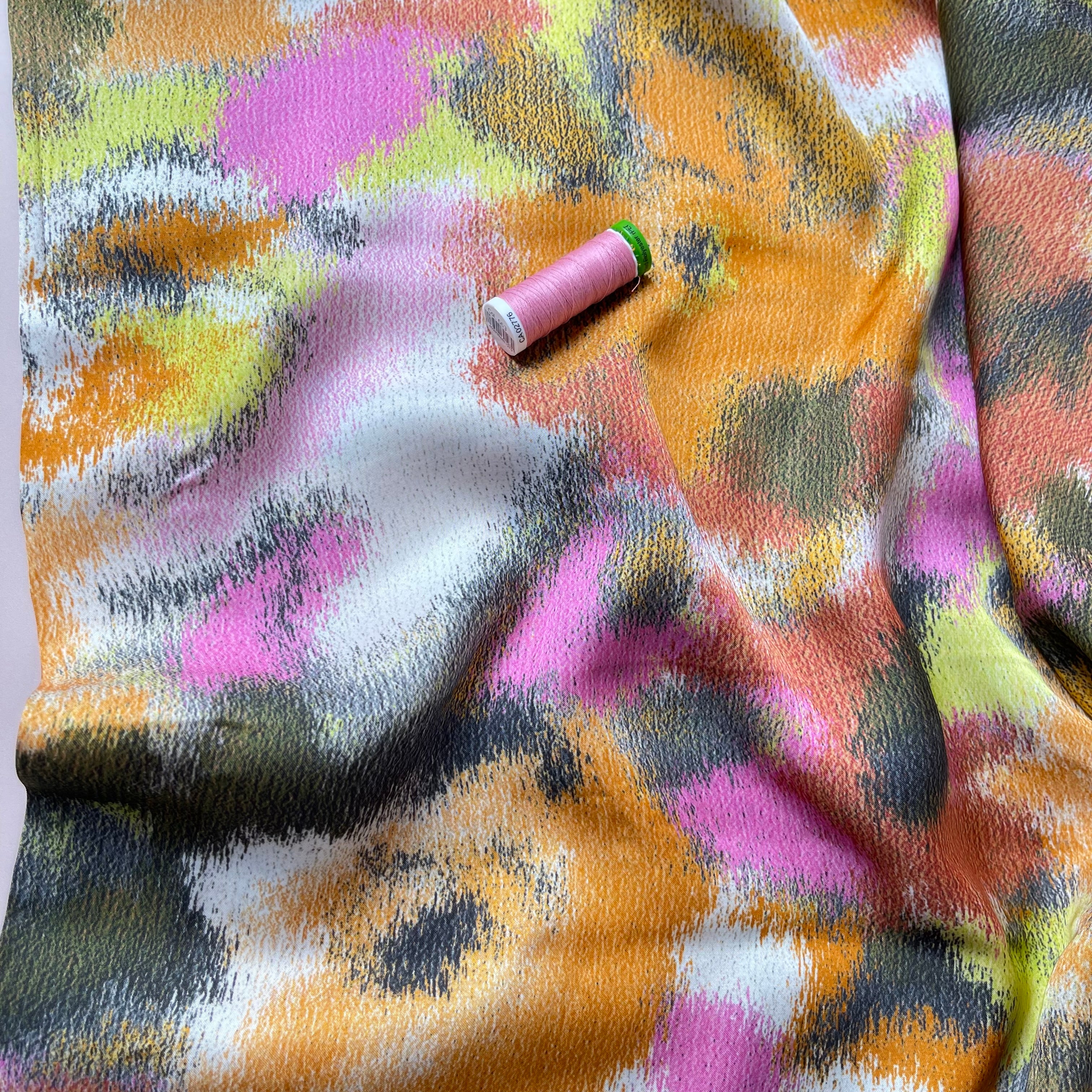 Abstract Dreams Gold Viscose Sateen Fabric