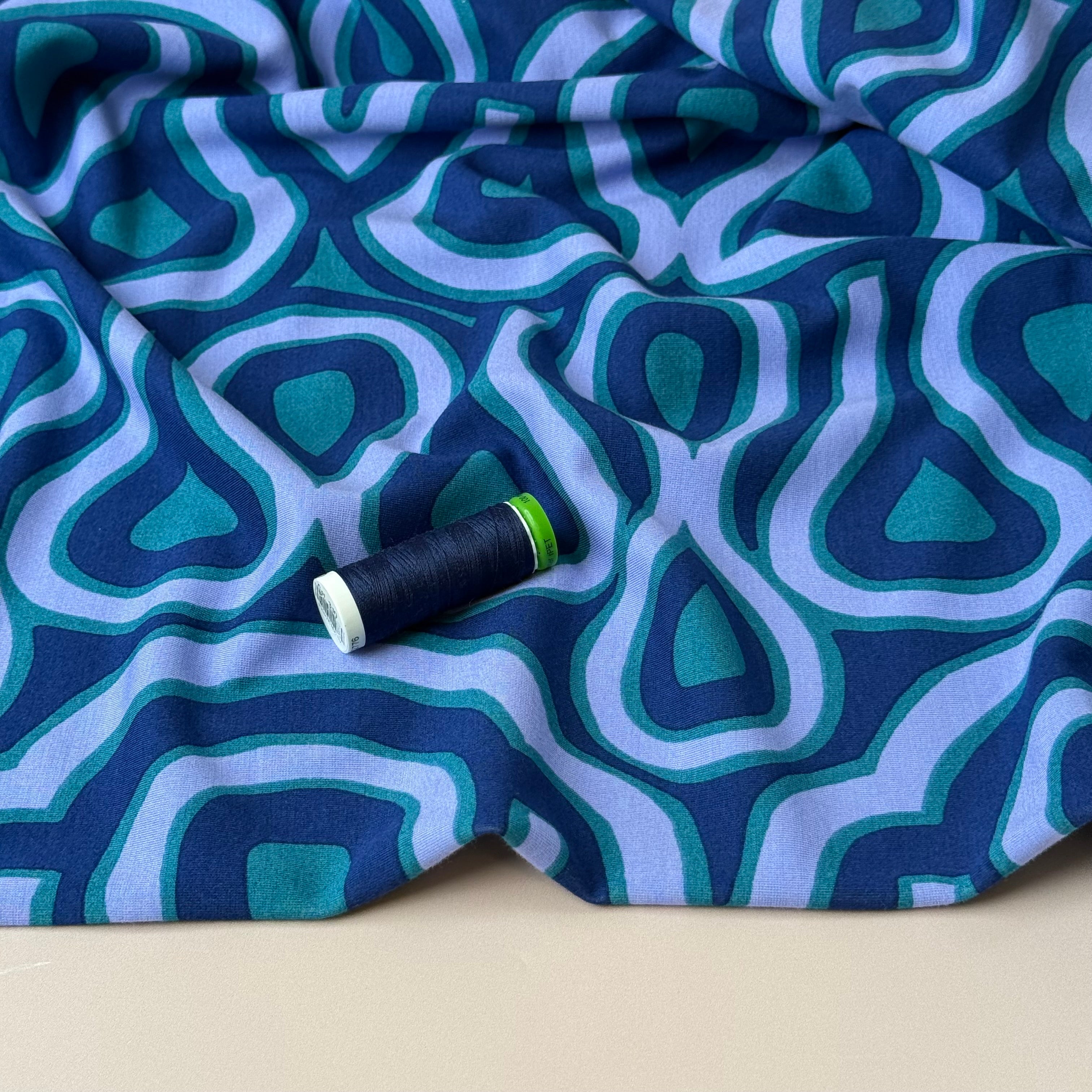 Graphic Swirls Viscose Ponte Roma Double Knit Fabric