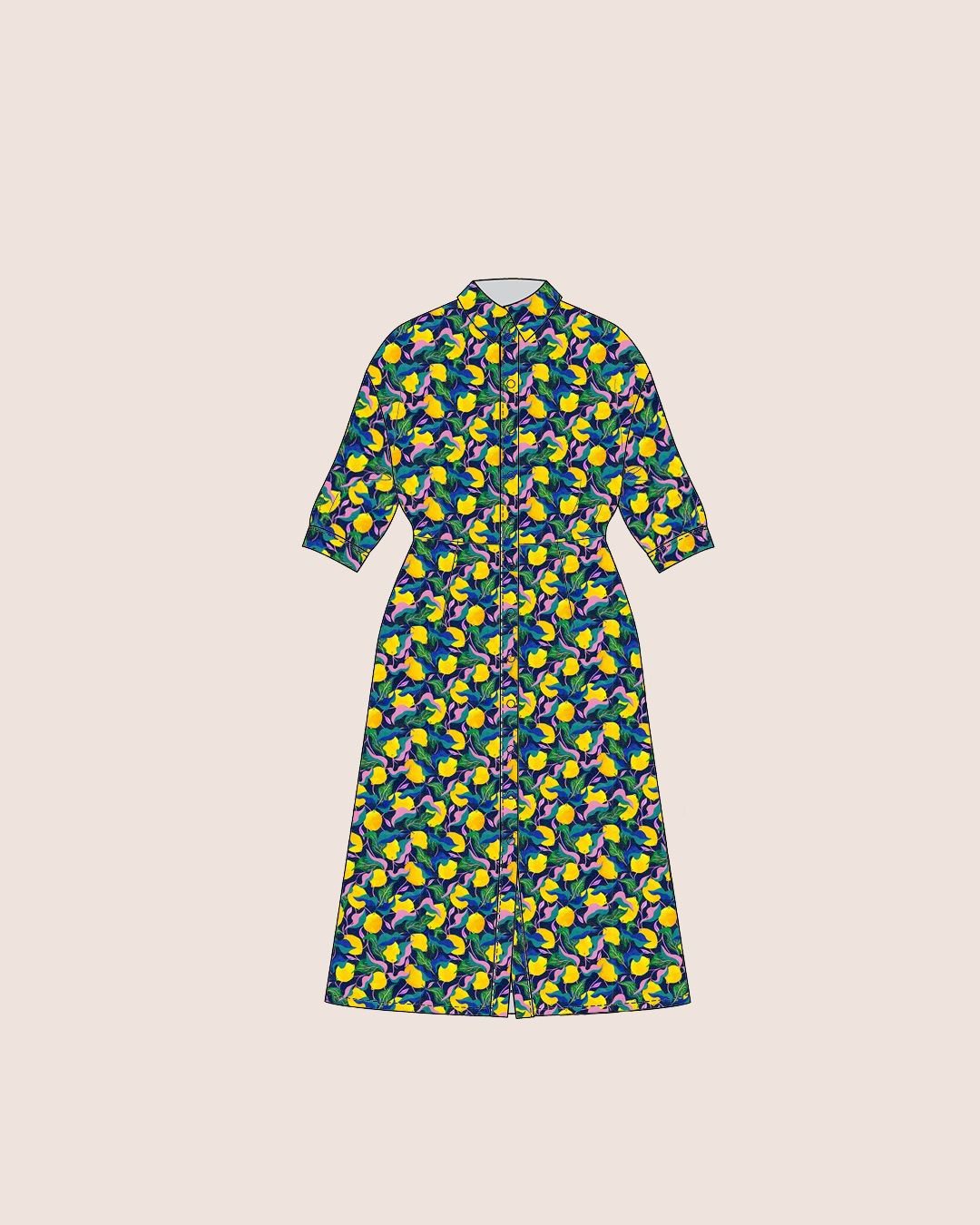 Adventure - Mediterranean Lemons Viscose in Dark Navy & Green