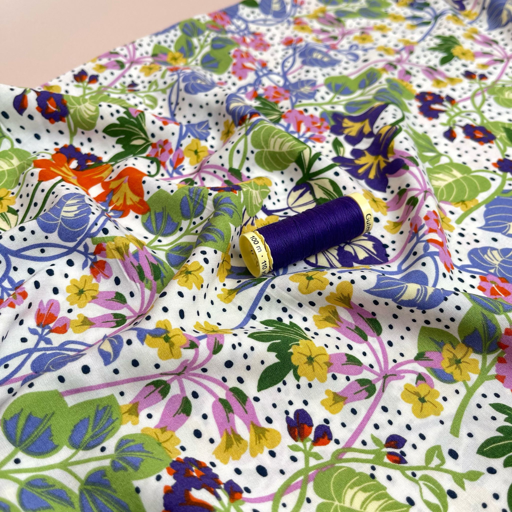 Tropical Foliage on White Viscose Fabric