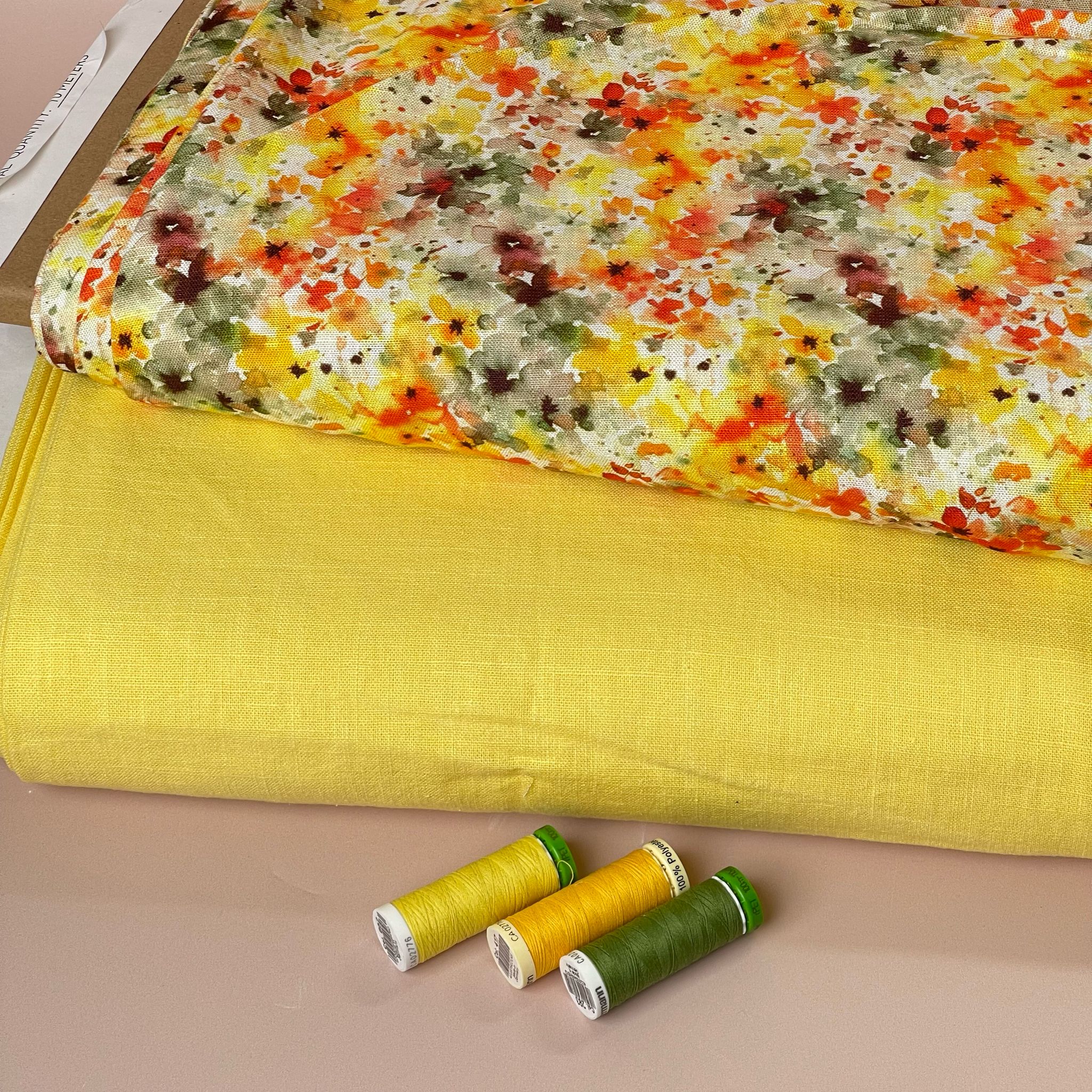 Golden Sunset Meadow Viscose Linen Fabric