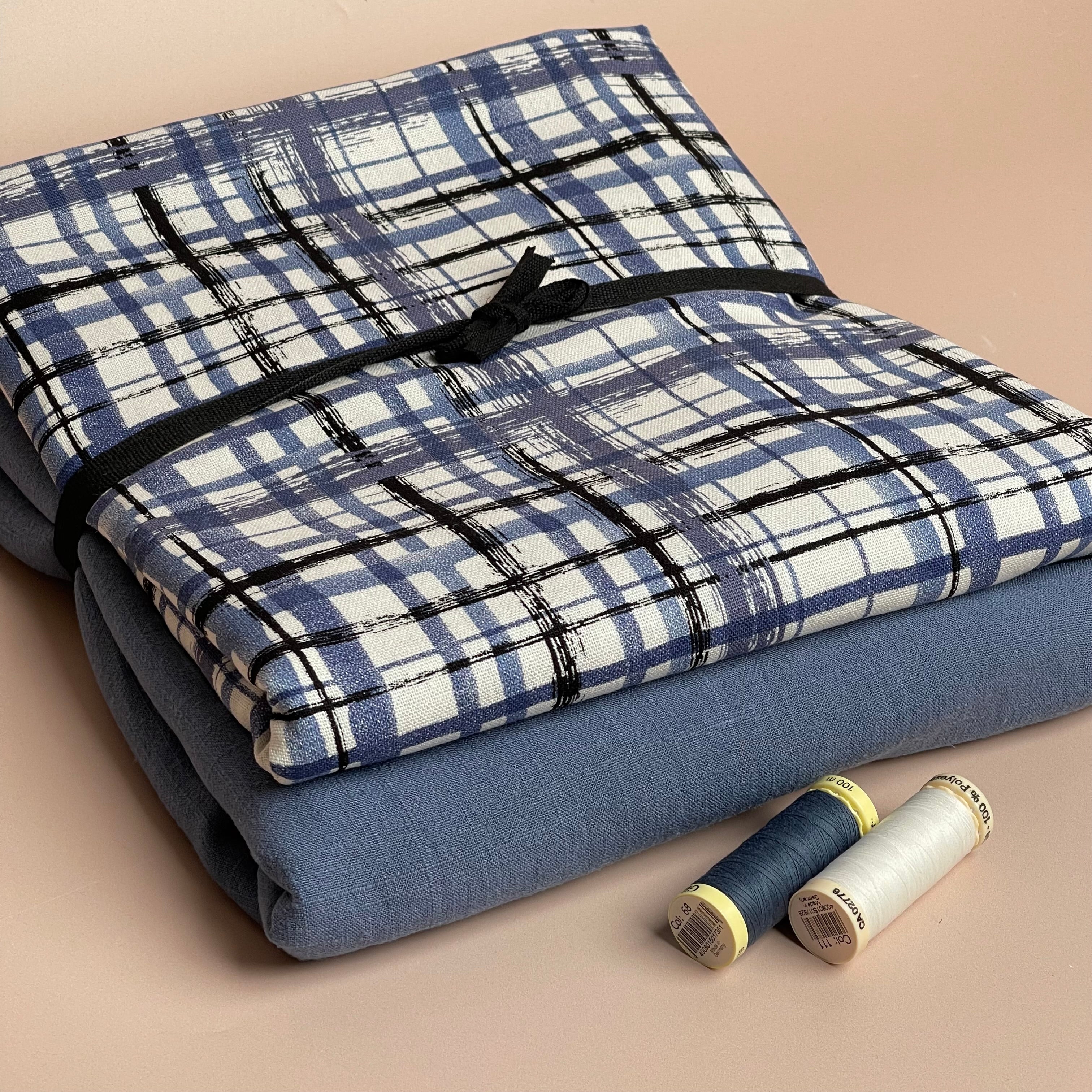 Make an Outfit Colour Bundle - Hand painted Check Viscose Linen with Flow Linen